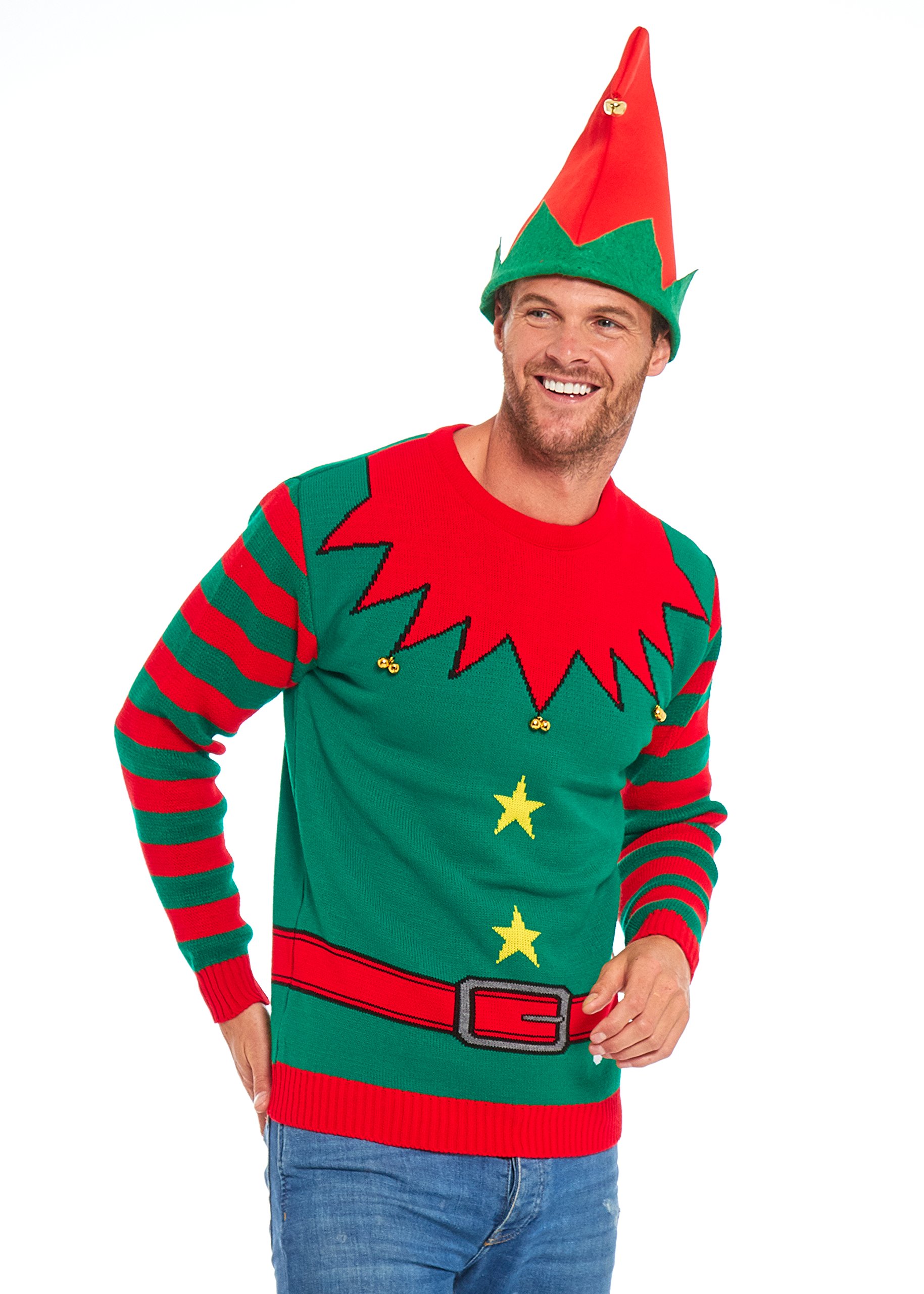 U LOOK UGLY TODAY Weihnachtspullover Herren Damen Unisex LED Licht Lustig Sweater Pulli Hässlich Xmas Strickpullover Weihnachtspulli mit LED Lampe für Weihnachtsparty