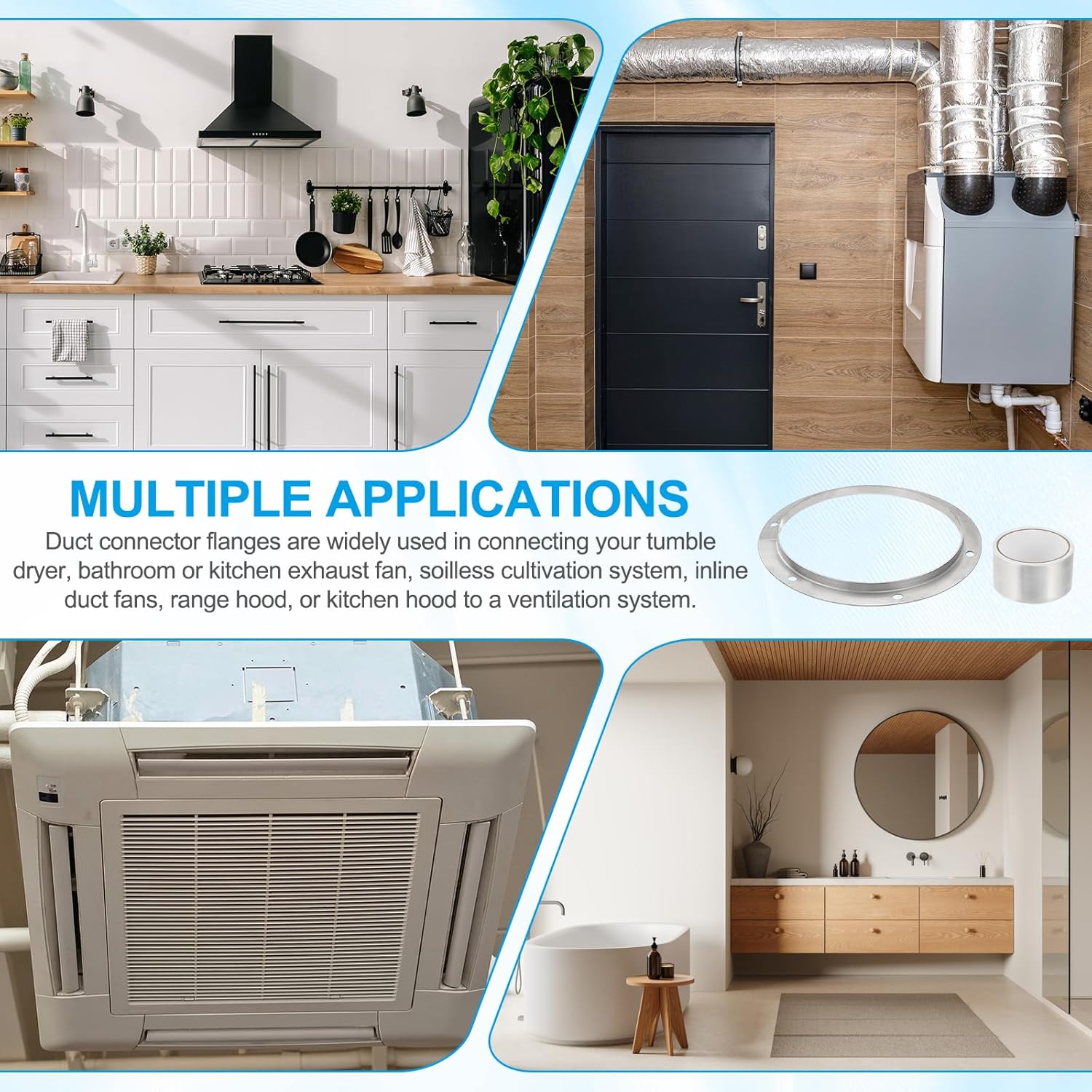 PATIKIL 10 Inch Duct Connector Flange, Metal Straight Pipe Exhaust Flange Duct Mounting Plate for Heating Cooling Ventilation HVAC System, 304 Stainless Steel