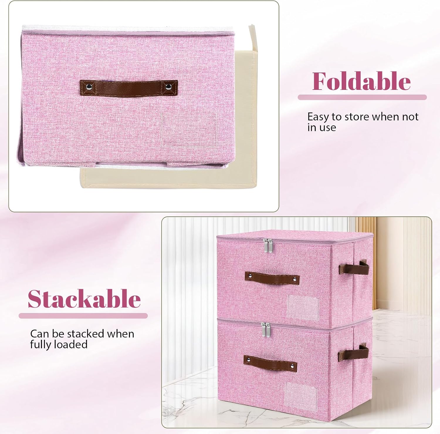 ANMINY Storage Box Fabric Bins with Zipper Lid, 17.7"x13.8"x10" Pink image 5