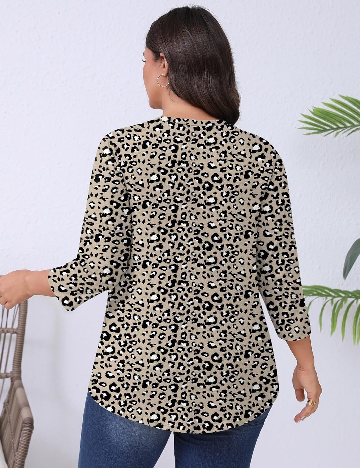 Romanstii Plus Size Tops for Women Womens 2026 Spring 3/4 Sleeve Blouses Dressy Casual V-Neck T-Shirts Pleated Tunic XL-5XL - Image 6