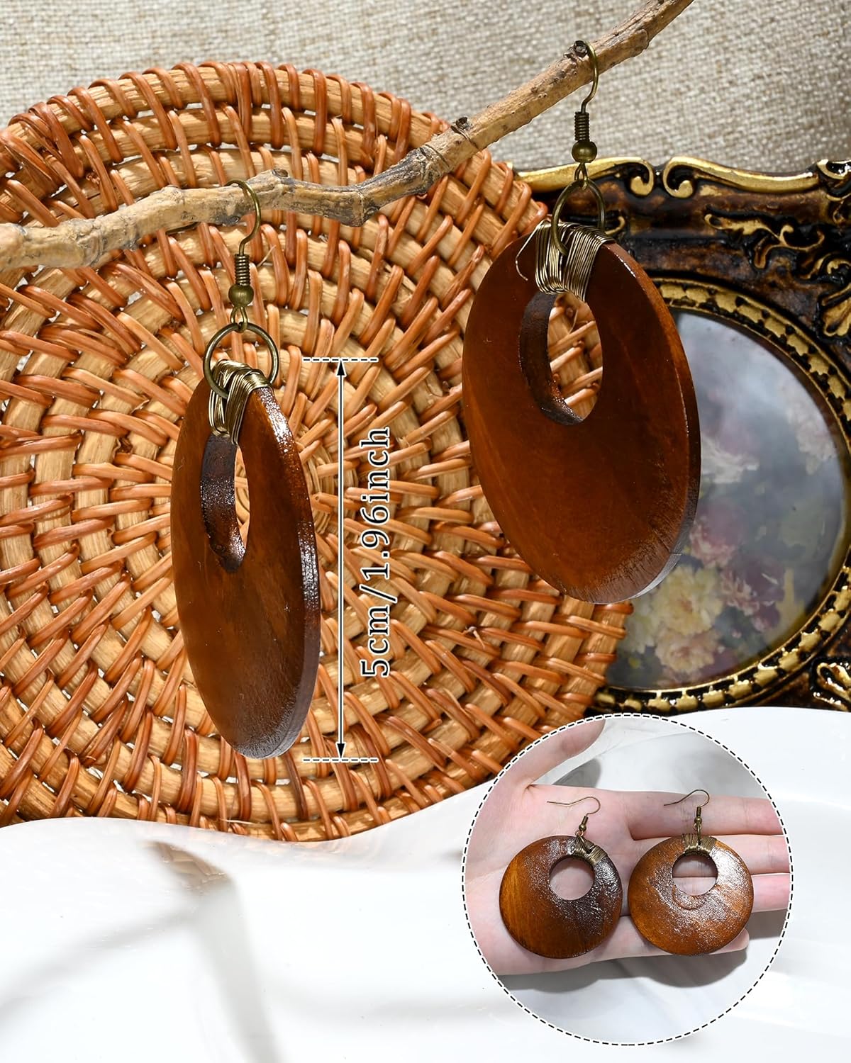 Big Wooden Earrings for Women Brown Boho Dangle Earrings Lightweight Vintage Bronze Wood Earrings for African Jewelry - Image 5