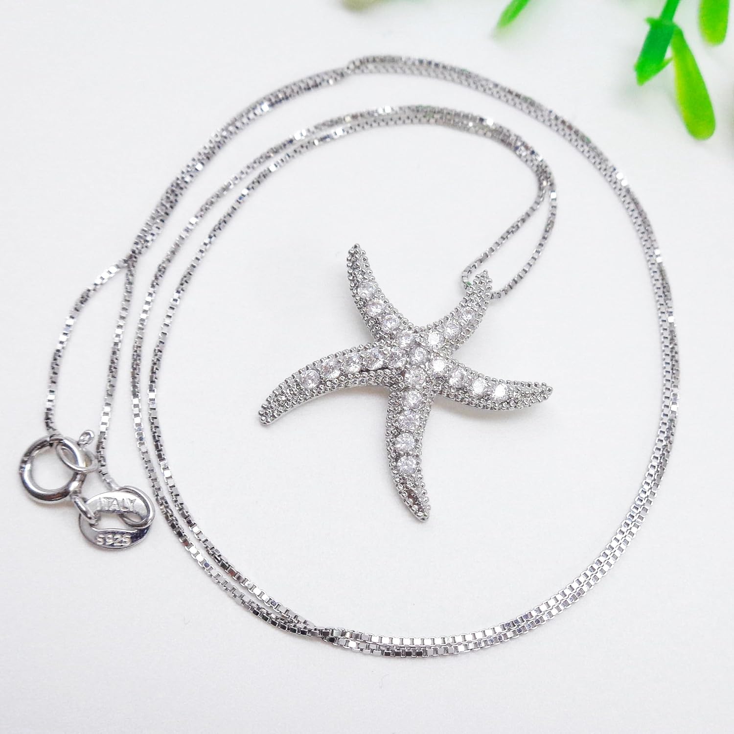 925 Sterling Silver Chain Starfish Star shaped Zirconia Pendant Fashion Jewelry WK99161 Necklace - Image 4