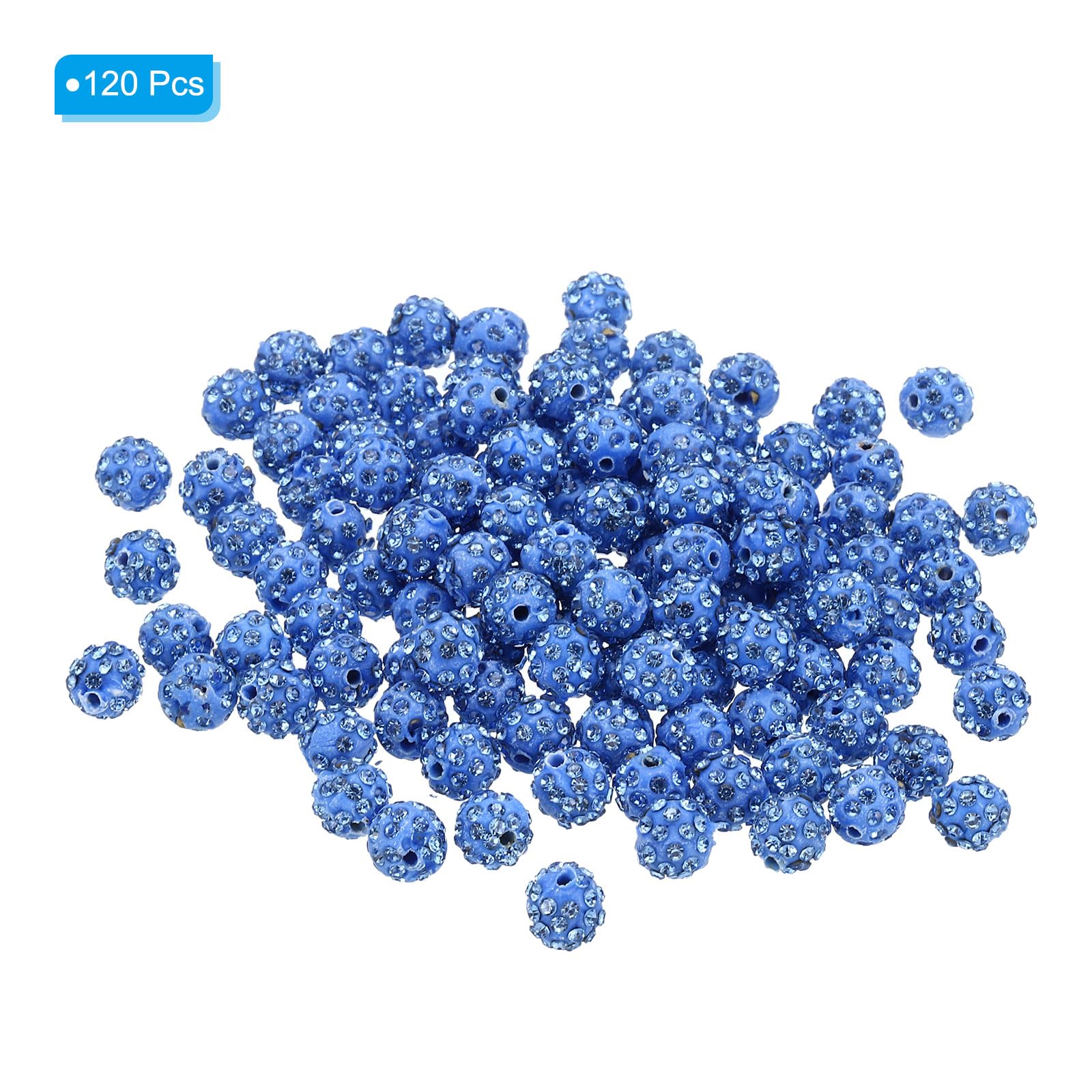 PATIKIL 10mm Rhinestone Clay Beads for Jewelry Making 120 Pack Round Ball Polymer Clay Crystal Charm Beads for Craft Decor Necklace Chain Bracelets DIY Blue - Image 3