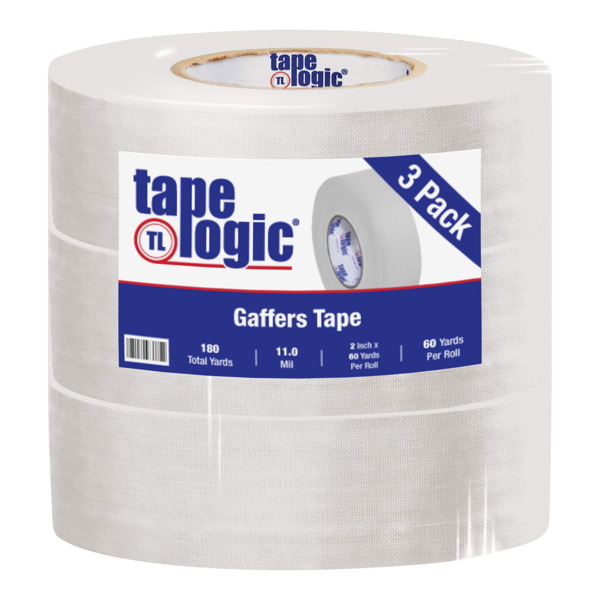 Aviditi Tape Logic 2 Inch x 60 Yards Multipurpose White Gaffers Tape, 11.0 Mil Thick, Pack of 3, Easy Tear, Non-Reflective, Residue Free, for Floor Marking and Social Distancing