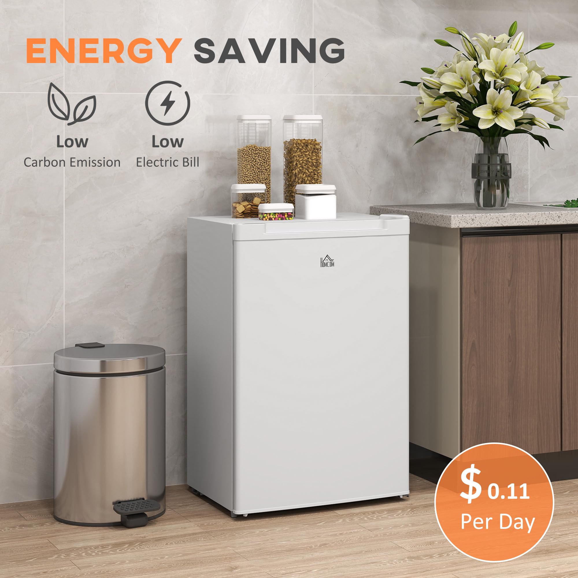 HOMCOM Mini Freezer Countertop, 3 Cu.Ft Compact Upright Freezer With 3 Shelves, Reversible Door For Home, Dorm, Apartment And Office, White on Fridge.com - View 6