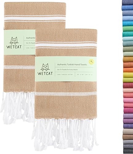 WETCAT Juego de 2 toallas de mano turcas con lazo para colgar (20 x 30), 100% algodón, suaves, toallas de cocina bohemias prelavadas, toallas de