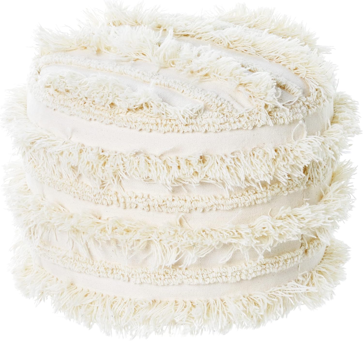 LR Home Indoor Polyester Modern Striped Ottoman Pouf | Aqua/White,18" x 18" x 14"