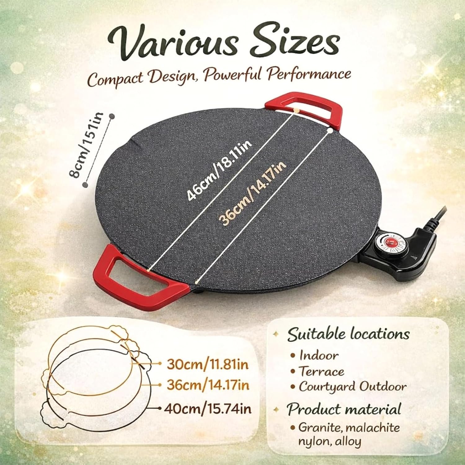 Portable Nonstick Korean BBQ Grill, 2-in-1 Compact Electric Skillet for Steaks, Pancakes & Tortillas, Easy Clean 14-Inch Indoor Smokeless Grill