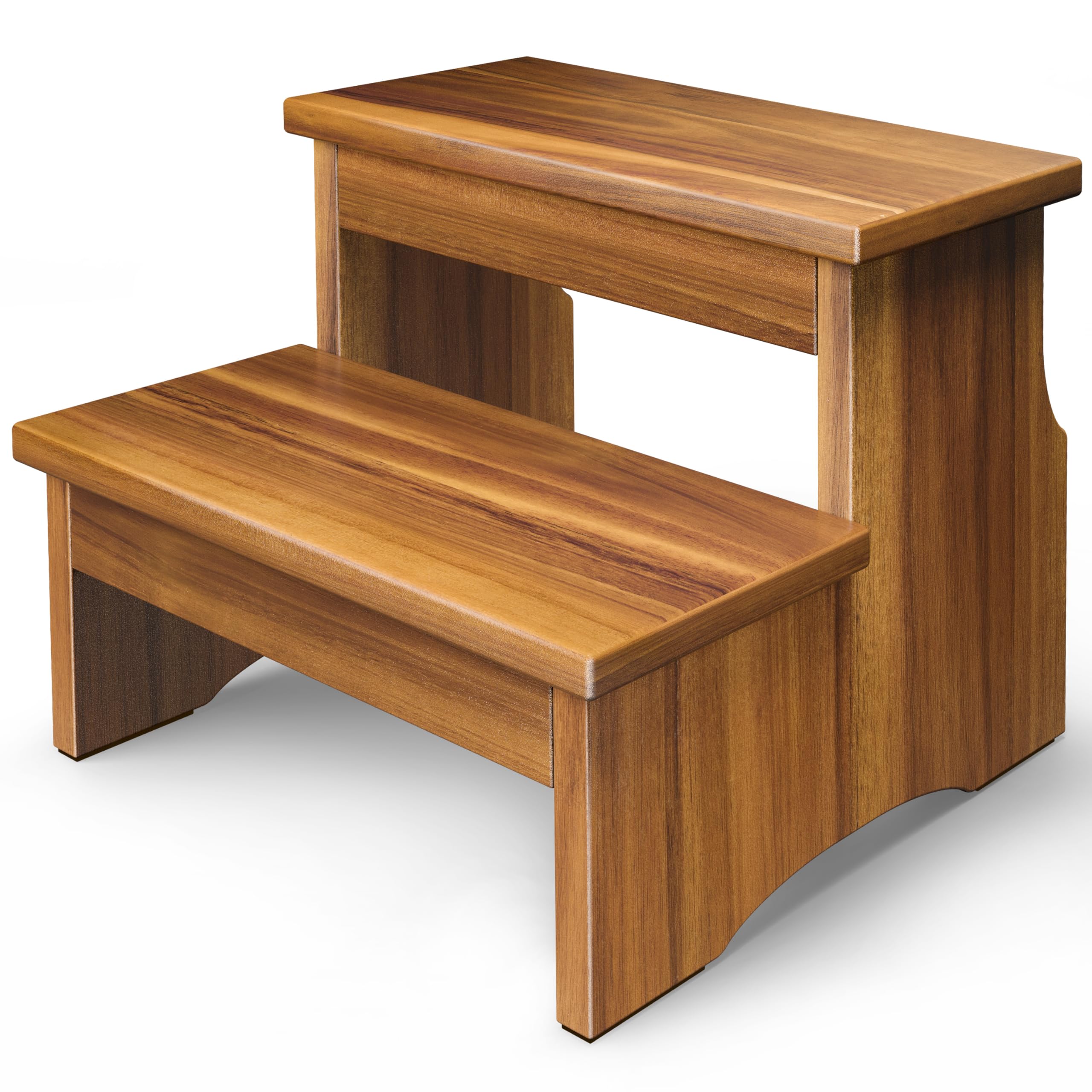 FANATU Wooden Two Step Stool, Heavy Duty 2-Step Ladder for Adults & Kids, Supports up to 450lbs for Kitchen, Bathroom or Bedside Use (Acacia Wood)