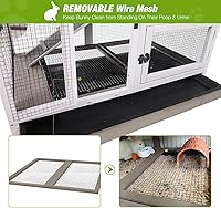 Vista 3 de Conejera para interiores y exteriores, jaula de conejo sobre ruedas con 2 bandejas extraíbles profundas sin fugas (color roca)