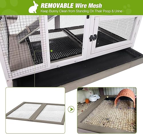 Miniatura 3 de Conejera para interiores y exteriores, jaula de conejo sobre ruedas con 2 bandejas extraíbles profundas sin fugas (color roca)