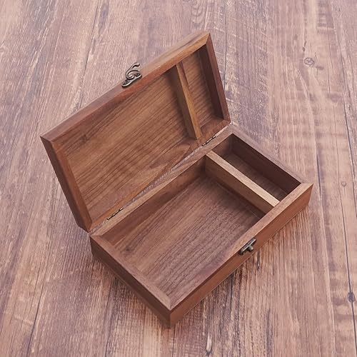 Miniatura 6 de Caja de madera de división de nogal hecha a mano de nogal para recuerdos, fotos, caja de regalo de boda de anillo de joyería