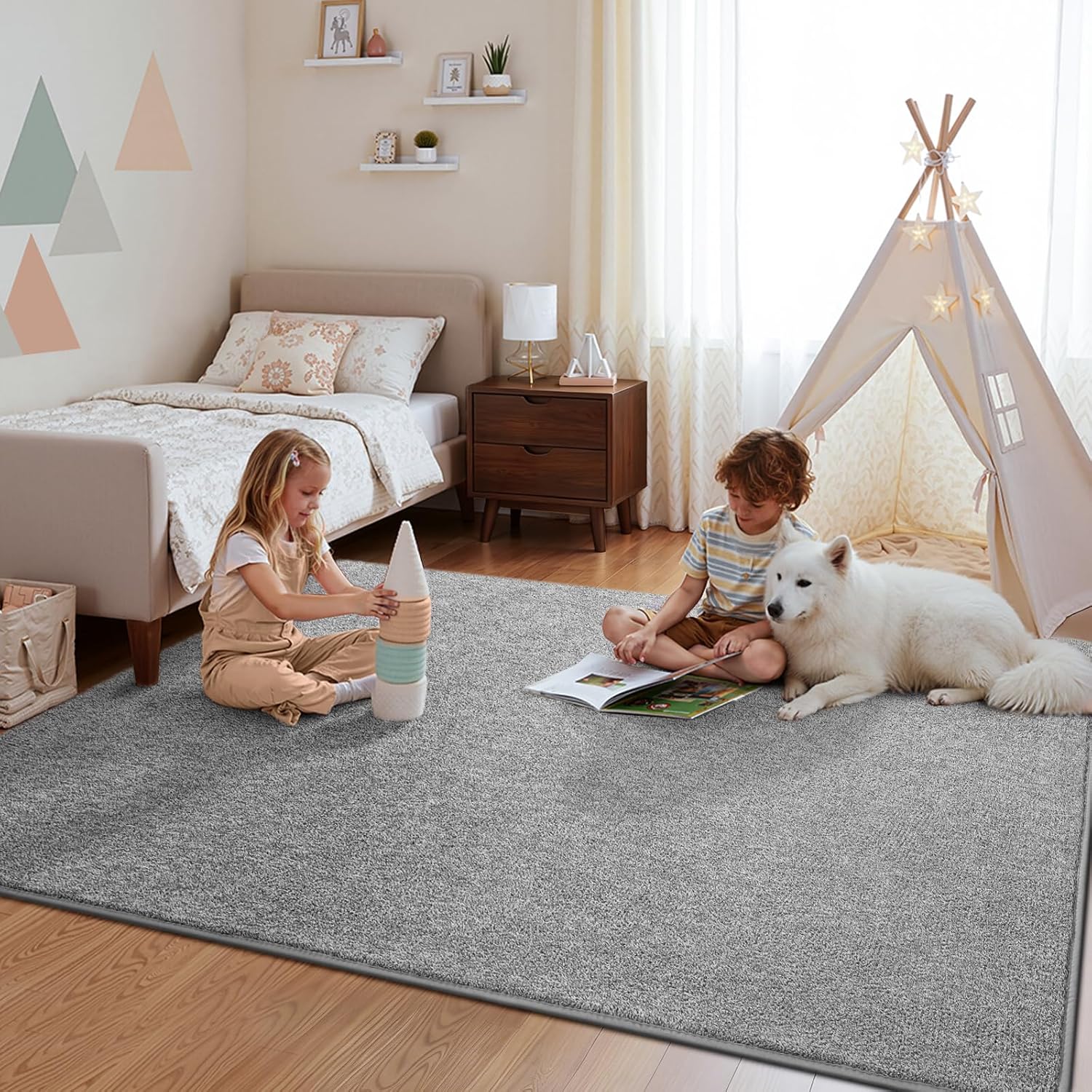 Pettop 5x7 Grey Area Rugs for Living Room Bedroom, Thickened Memory-Foam Throw Carpet, Modern Minimalist Super Soft Kids Boys Girls Rug, Non-Slip and Washable Carpets for Dorm Home Decor, Gray
