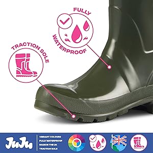 JUJU Womens Boots, Waterproof Ladies Wellies, Comfy and Stylish