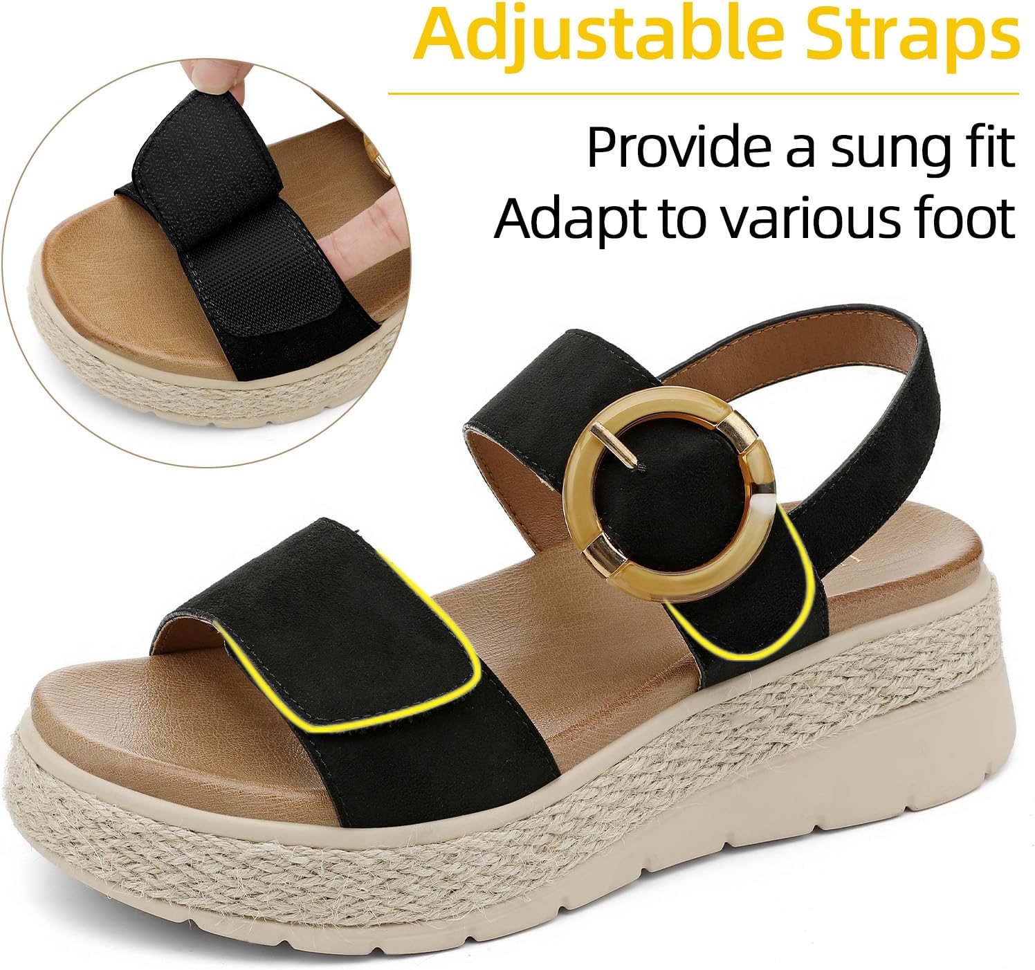 UBFEN Womens Espadrille Platform Sandals Low Wedge Heel - Orthopedic Arch Support, Cushion Insole, Comfortable Dressy Buckle Sandals for Walking and Vacation - Image 4