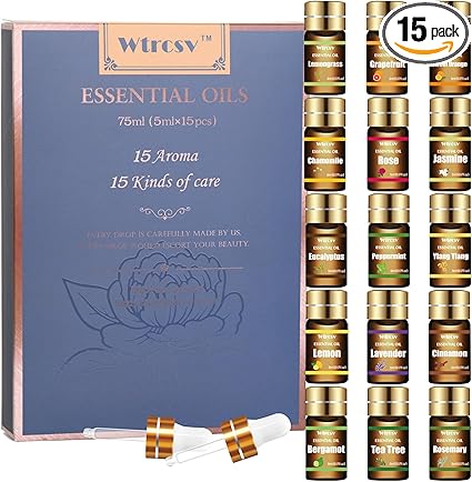 Essential Oils Set - Top 15 Scents for Diffuser, Humidifier, Home Care, Aromatherapy, Massage, Candle & Soap Making - Nice Gift for Family & Friends