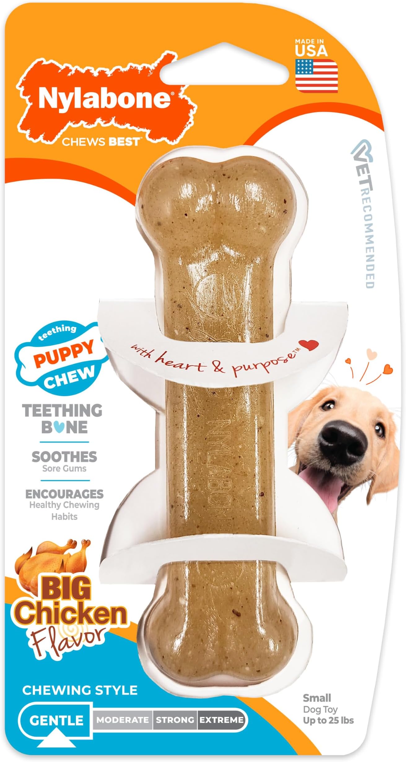 Gentle Puppy Dog Teething Chew Toy Bone, Chicken Flavour, Small, for Puppies Up to 11 kg