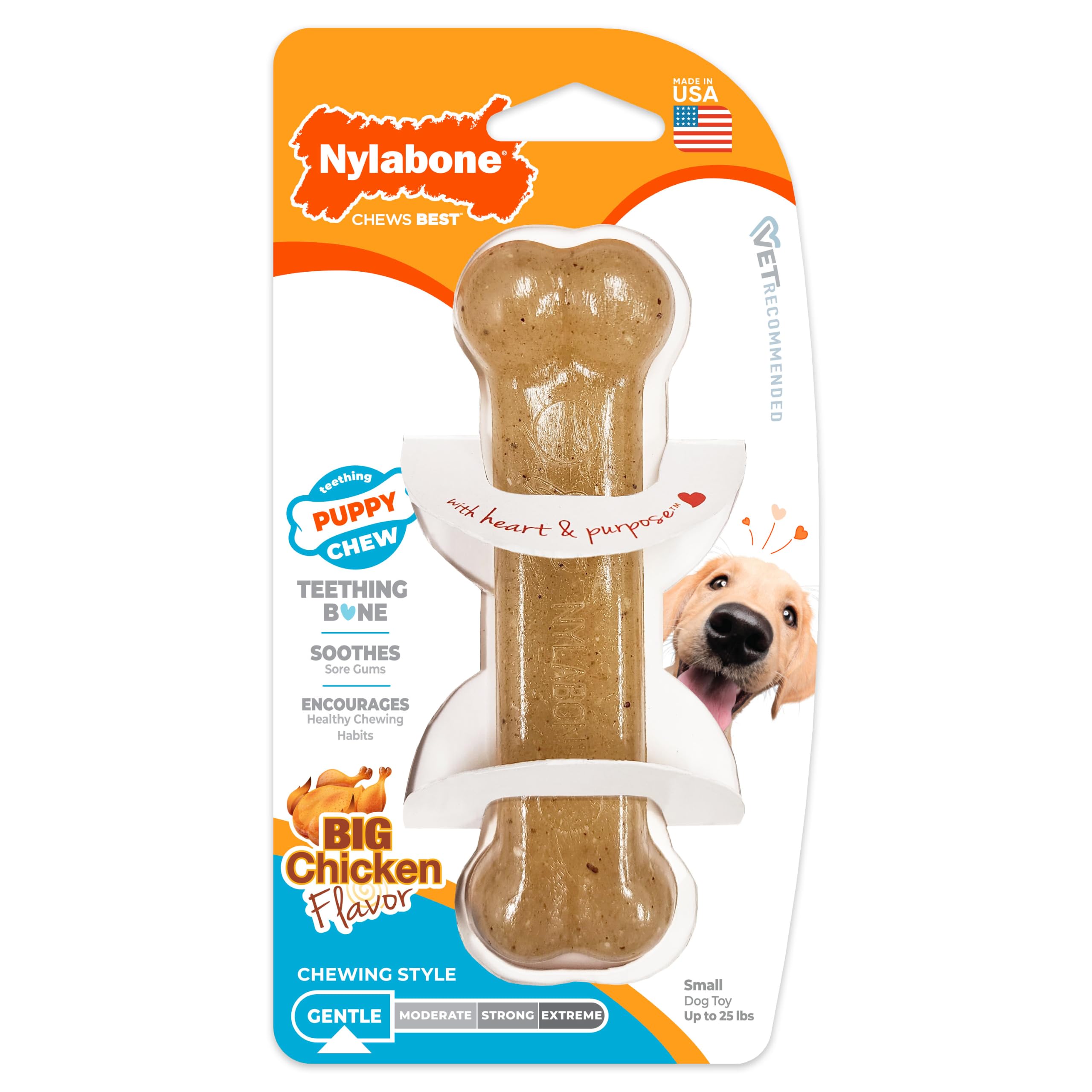 Nylabone Puppy Chew Teething Bone Dog Chew Toy, Chicken Flavor, Small
