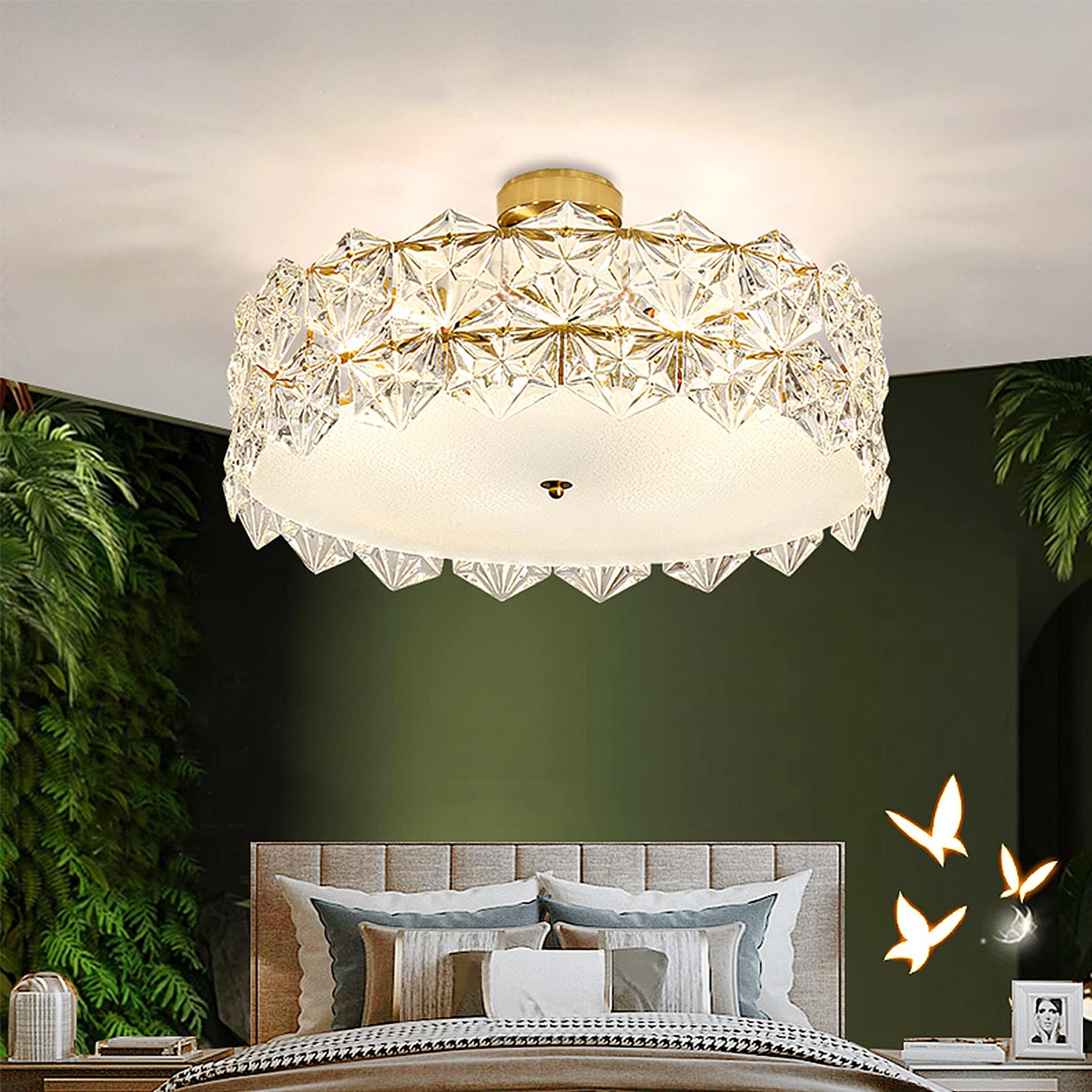 Plafonnier cristal moderne E14 tambour 50cm pour salon