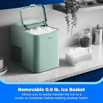 Midea MERI26B1AGN Countertop Bullet-Ice Maker, 8 Ice Bullets Ready in 6 Minutes, 26lbs/24H, Self-Cleaning Function with Ice Scoop and Basket for Home/Office/RV