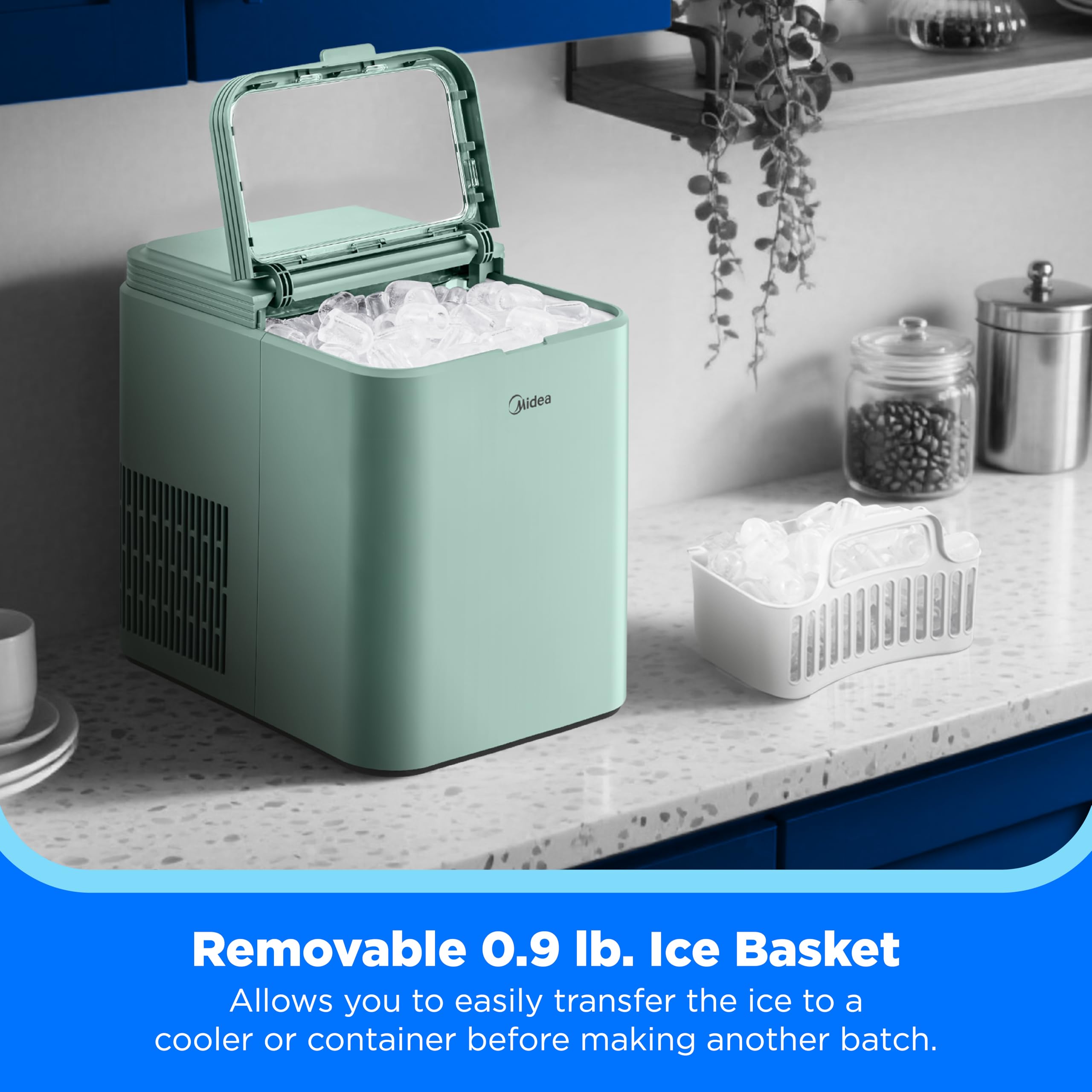 Midea Meri26b1agn Countertop Bullet-Ice Maker, 8 Ice Bullets Ready In 6 Minutes, 26lbs/24h, Self-Cleaning Function With Ice Scoop And Basket For Home/Office/RV on Fridge.com - View 3