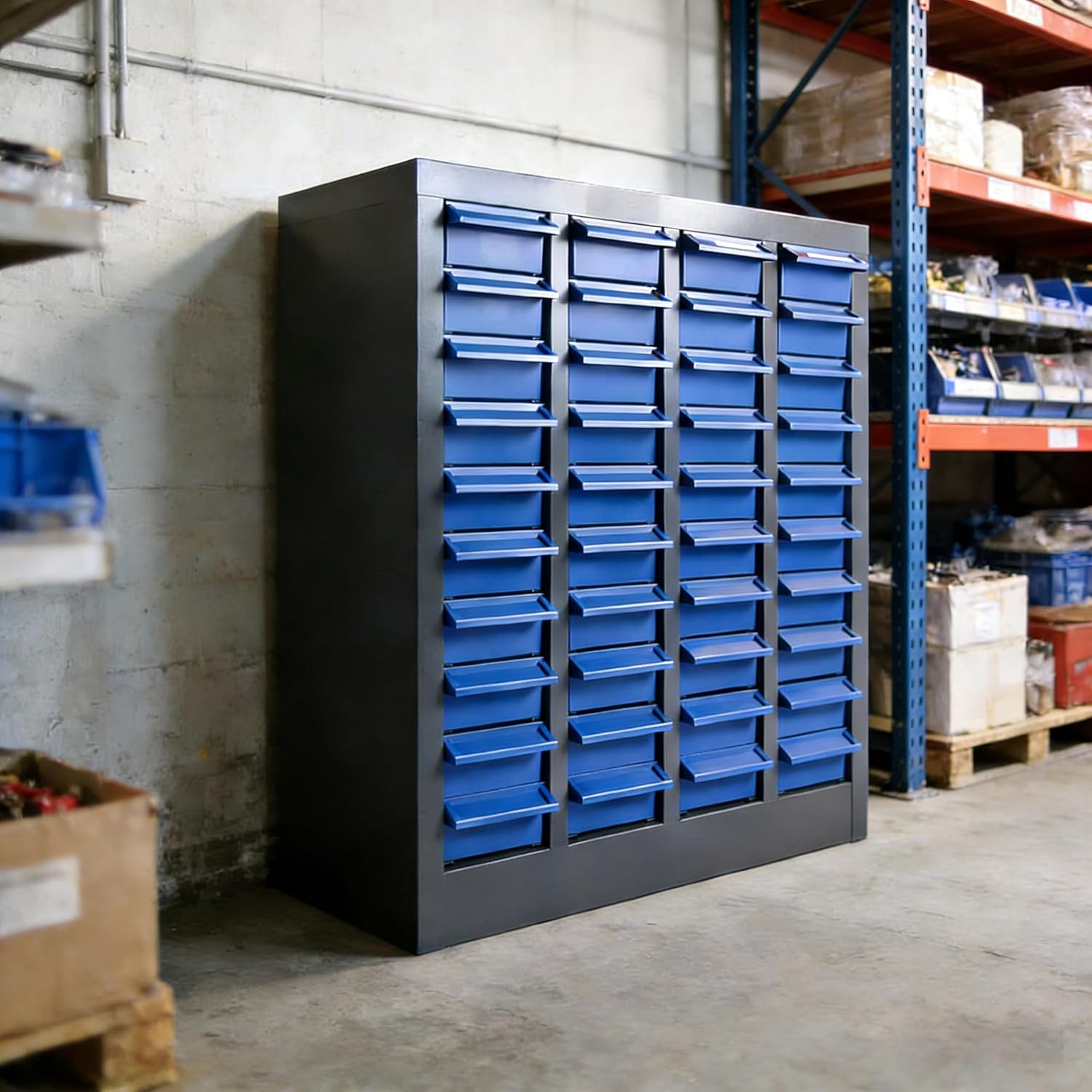 40 Drawers Parts Cabinet with Label Stickers, 25" H x 21" D x 9" W Stainless Steel Bolt and Nut Storage Cabinet with ABS Drawers, Parts Cabinet for Workshop Laboratory Home Tool Storage