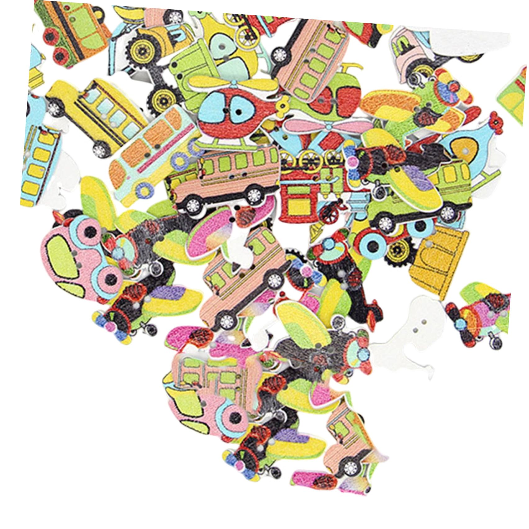 Alipis 100 pezzi Bottoni in Legno Colorati Tema Trasporti Bottoncini Cartoon per Cucito Fai da Te Scrapbooking e Lavoretti Mix Colori per Abbigliamento e Artigianato