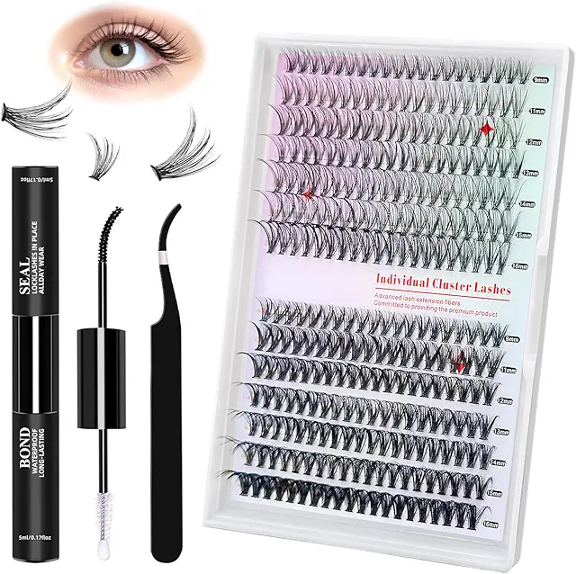 Kit Pestañas Postizas Pelo a Pelo 280 Piezas con Adhesivo y Pinzas - Negro