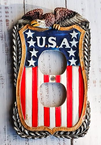 Miniatura 7 de Ebros Gift Juego de 2 placas de pared rústicas patrióticas occidentales con águila calva en la bandera de Estados Unidos vintage, bandera de Estados