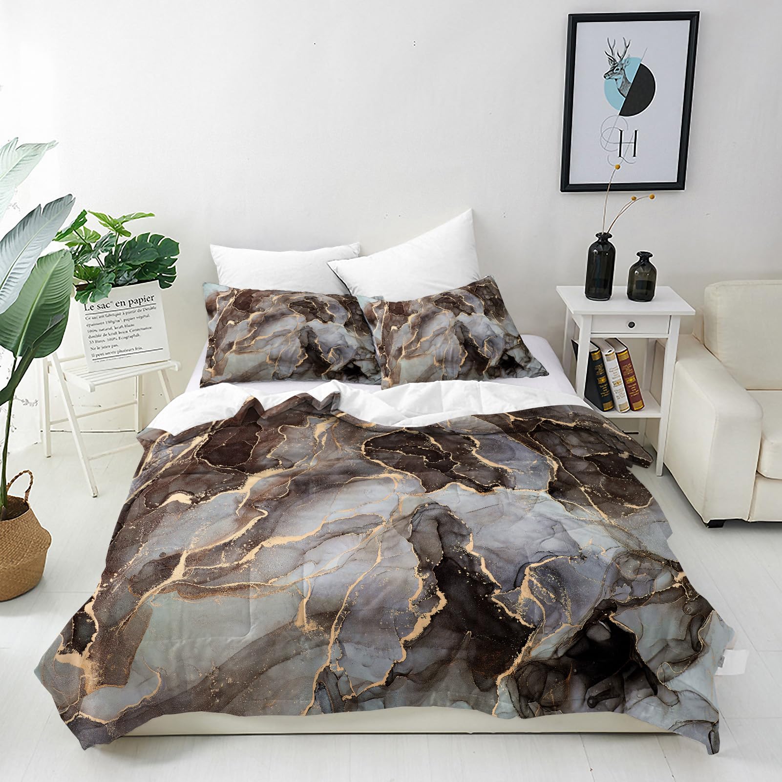 ANHOPE Marble Duvet Cover Set Soft Lightweight Microfibre Quilt Cover with 2 Pillowcase Abstract Modern Fluid Art Texture Print Pattern 3 Pcs Bedding Set with Zipper Closure Double 200 x 200 cm โ image 1