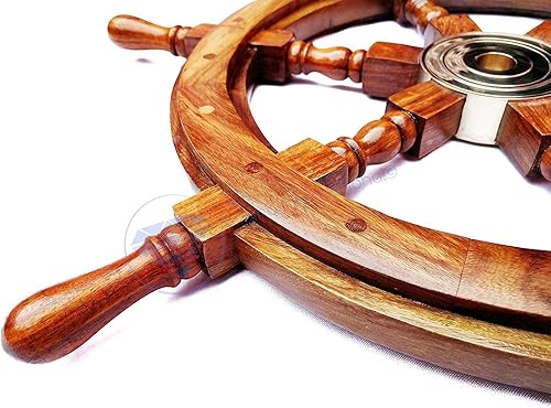 Miniatura 8 de Rueda de barco pirata de madera natural prémium  Nagina International (24 pulgadas)