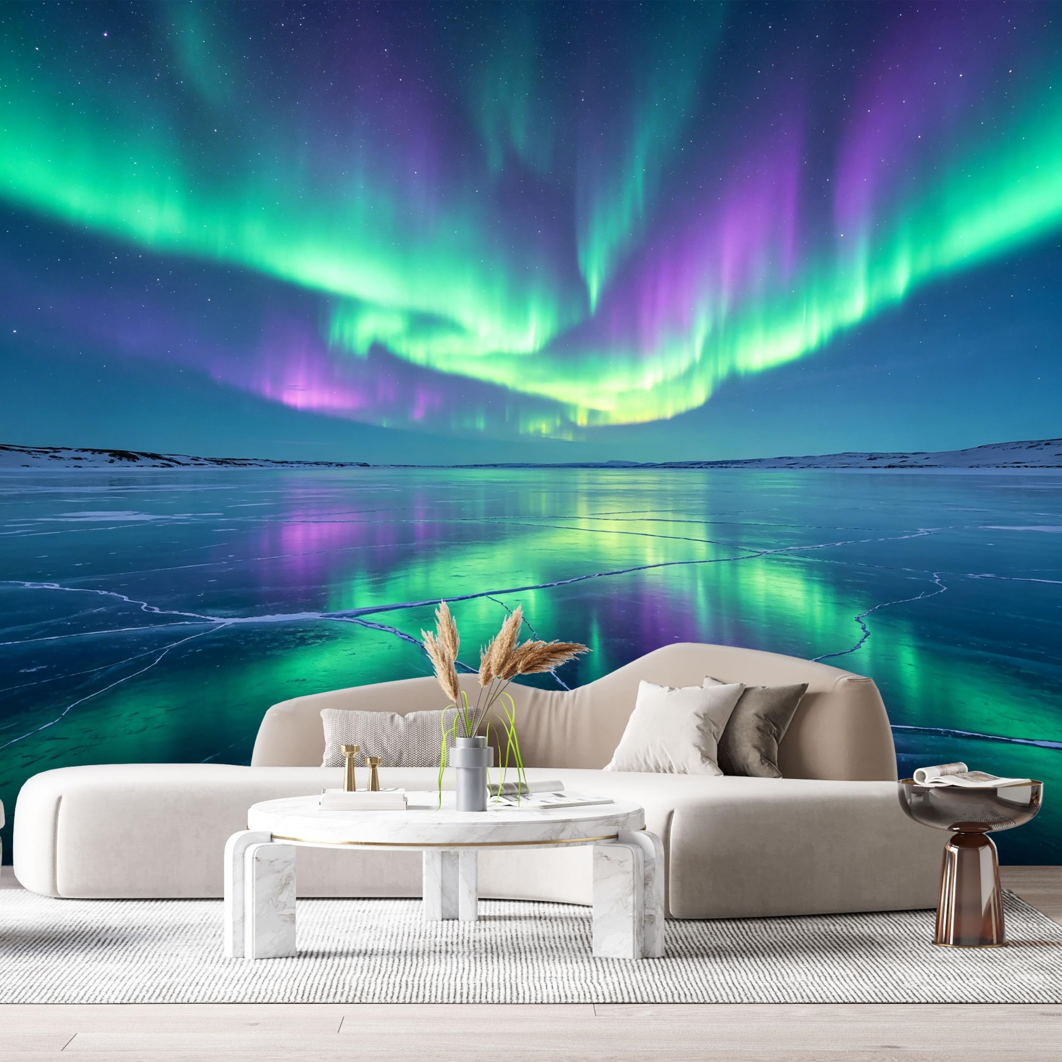 Custom Size Wall Murals Northern Lights Landscape Frozen Lake Sky Reflection SelfAdhesive Wall Fabric Removable Large Wallpaper for Photo Living Room