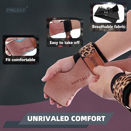 Miniatura 5 de Frelaxy Correas de muñeca de levantamiento de pesas para mujeres y hombres, agarres de levantamiento de pesas con bucle de muñeca, cuero de doble