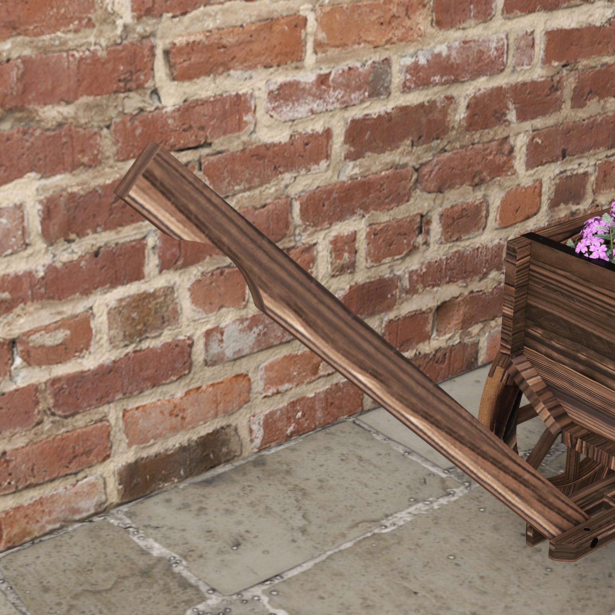 Outsunny Jardinera de Madera Exterior Carrito 120x41x54 cm Carbonizado | Macetero en Forma de Carrito, 4 Ruedas, Mango, para Balcón Jardín Patio