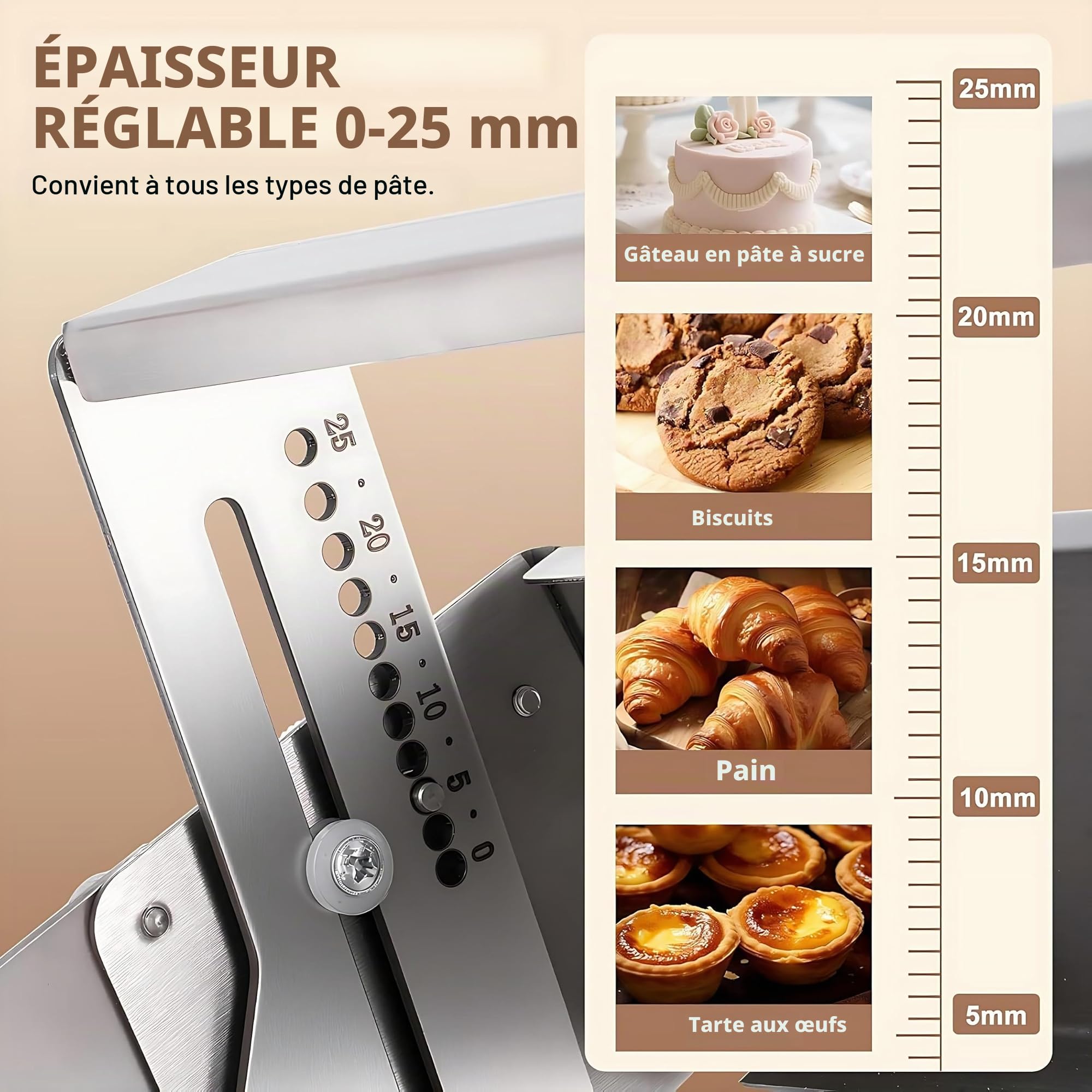 Petit Coupe-PâTe, Laminoir Pliable, 0.5-2.5cm PéTrin à éPaisseur RéGlable, Acier Inoxydable, Laminoir Pliable pour Boulangeries et PâTisseries Width15.74in