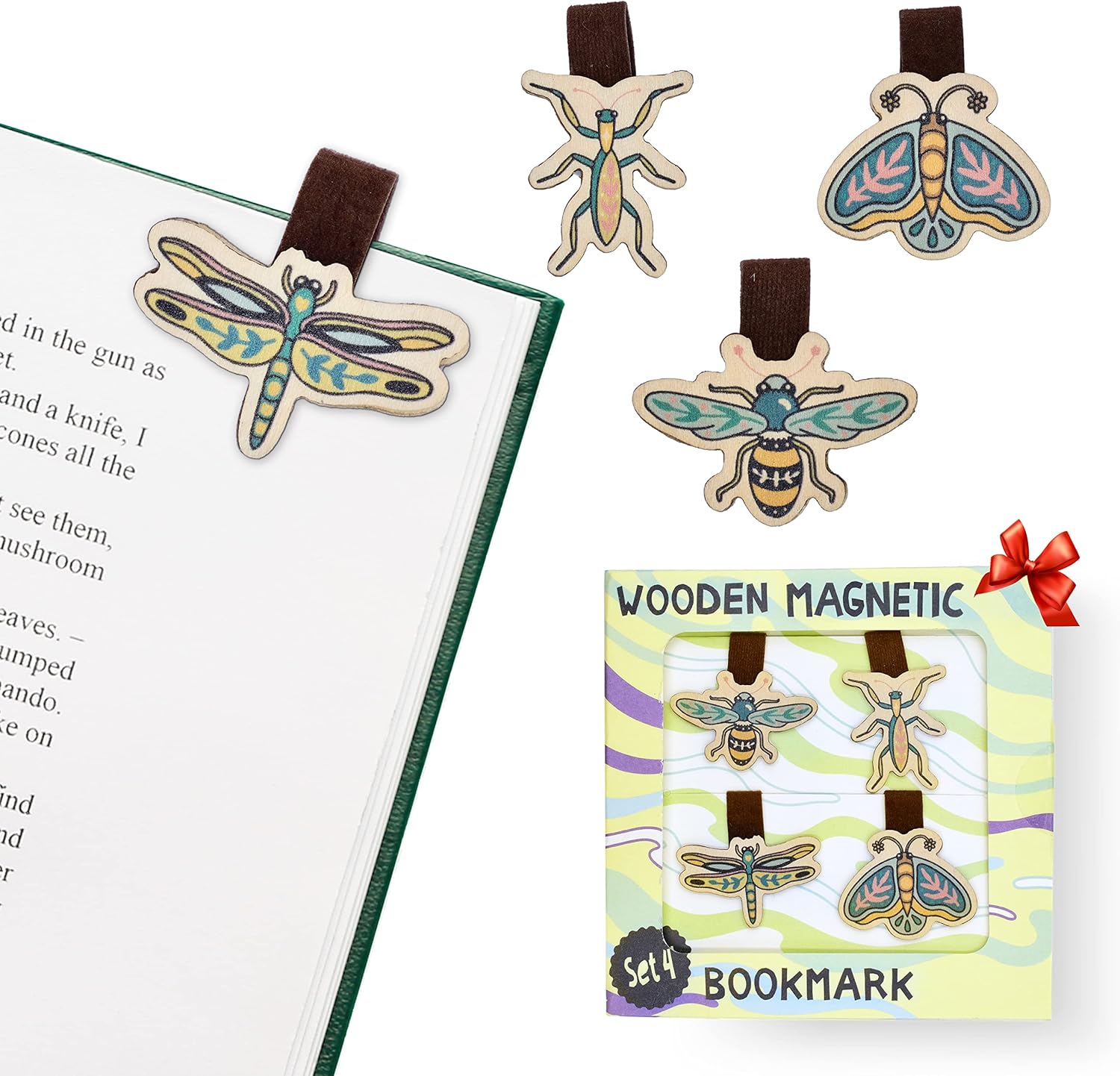 Kawaii Magnetic Bookmarks, Handmade Wooden Bookmarks, 4 Pieces, Tiny Animal