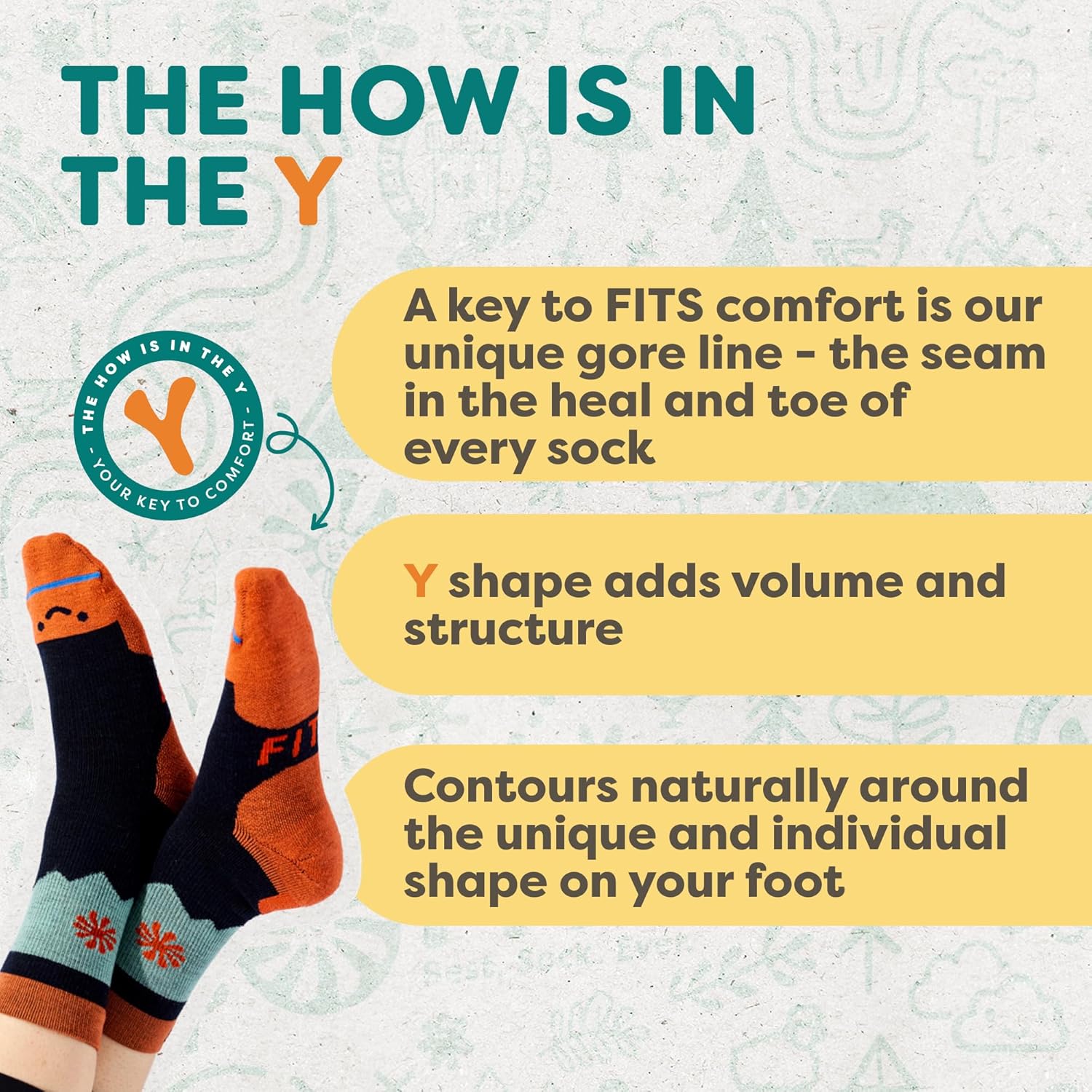 FITS Light Rugged Merino Wool Crew Socks For Men and Women, Breathable, Odor Resistant, Hiking Socks, Whole Foot Comfort