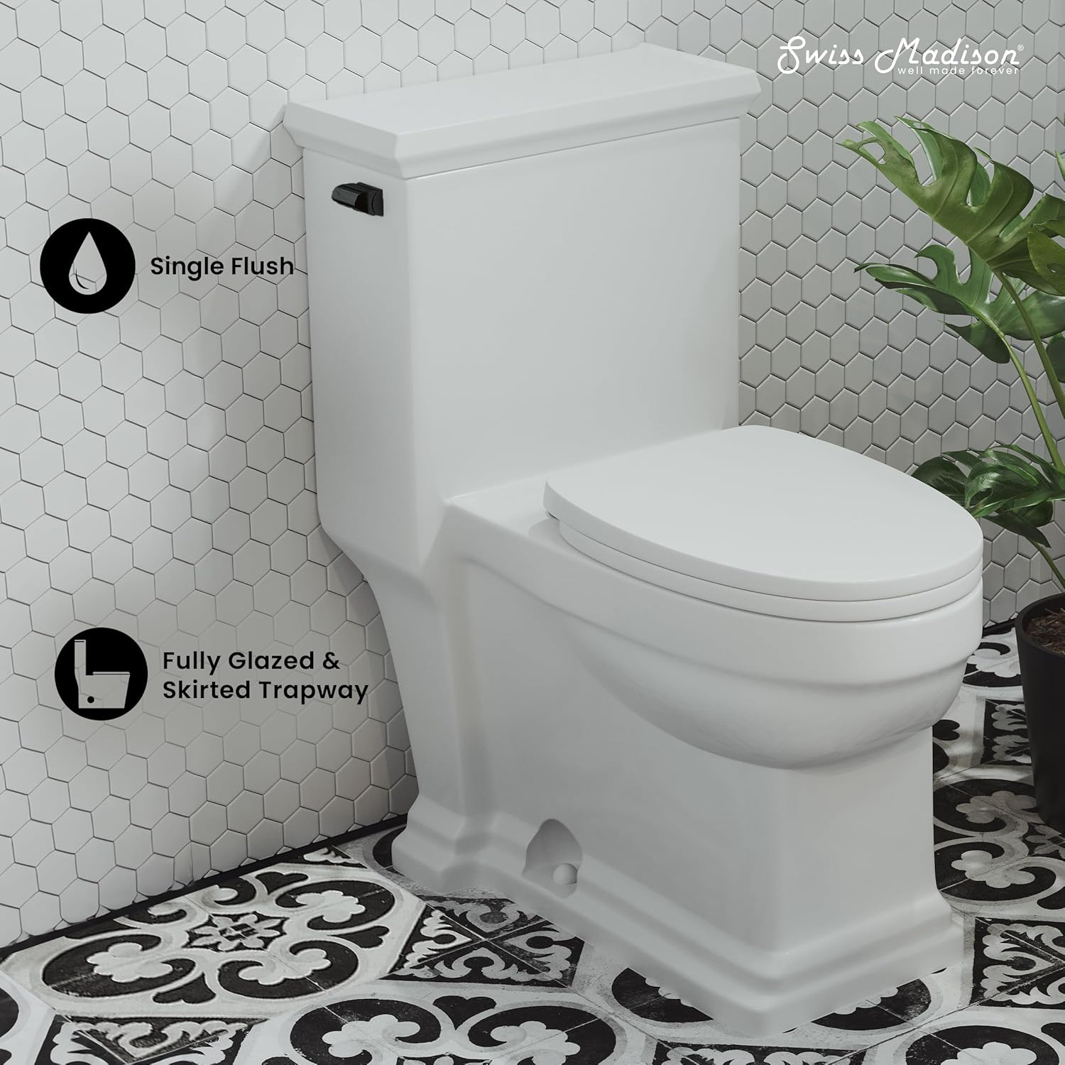 Swiss Madison Well Made Forever SM-1T114 Voltaire One Piece Toilet, Glossy White
