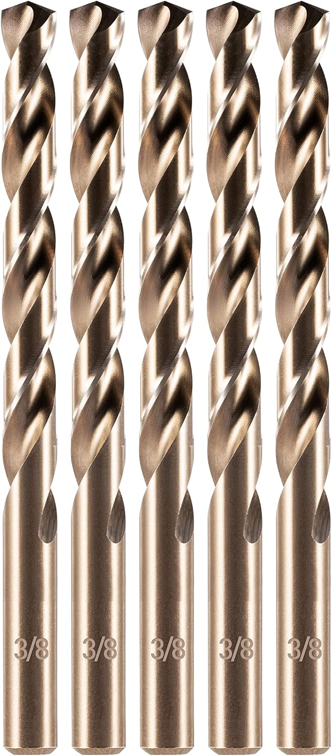 amoolo 3/8″ Cobalt Drill Bit(5Pcs), M35 HSS Metal Drill Bit Set for Hard Metal, Stainless Steel, Cast Iron