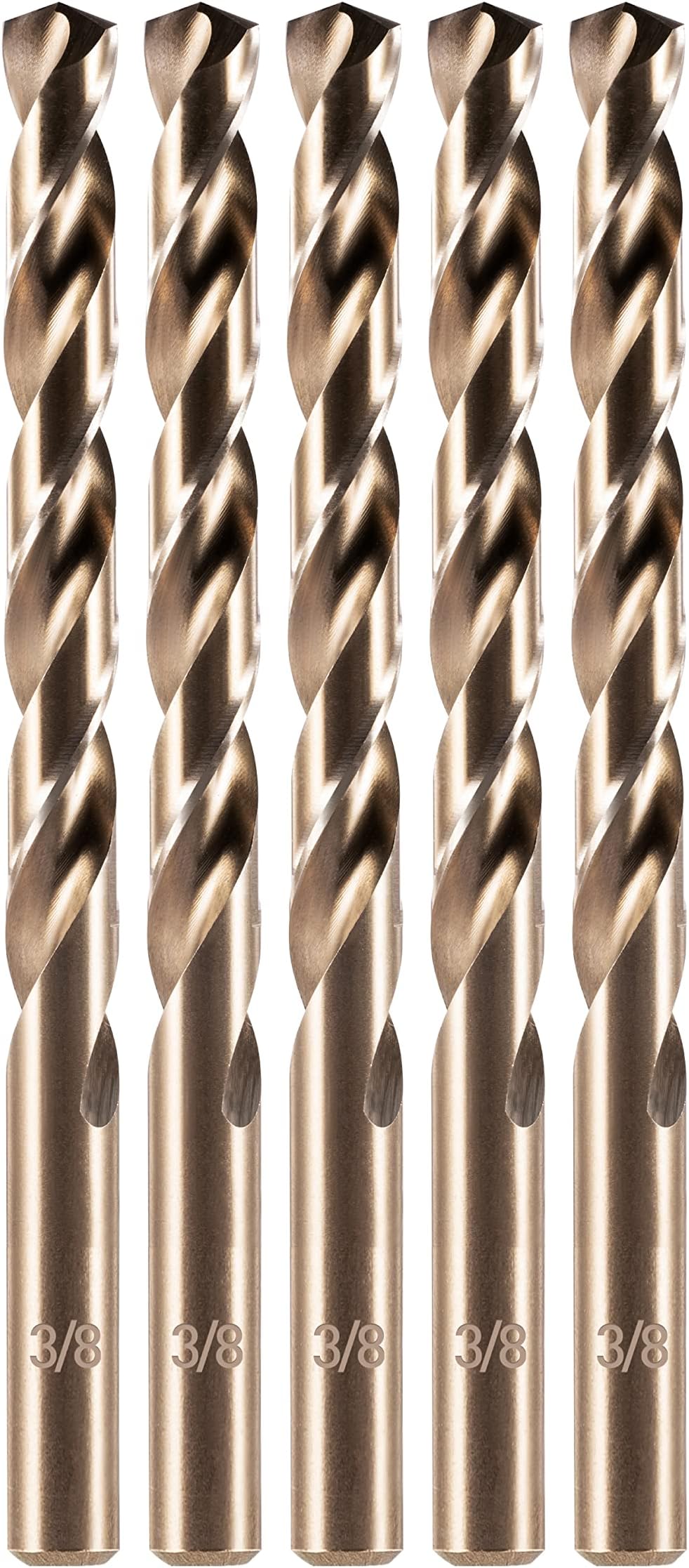 amoolo 3/8" Cobalt Drill Bit(5Pcs), M35 HSS Metal Drill Bit Set for Hard Metal, Stainless Steel, Cast Iron