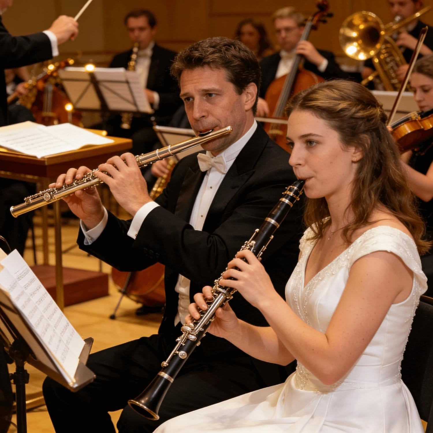 Bb Flat Clarinet for Beginner, Ebonite 17 Keys Clarinet - Includes reeds, mouthpiece, cork grease, gloves, cleaning cloth, hard case, stand. Suitable for Woodwind Instruments Students