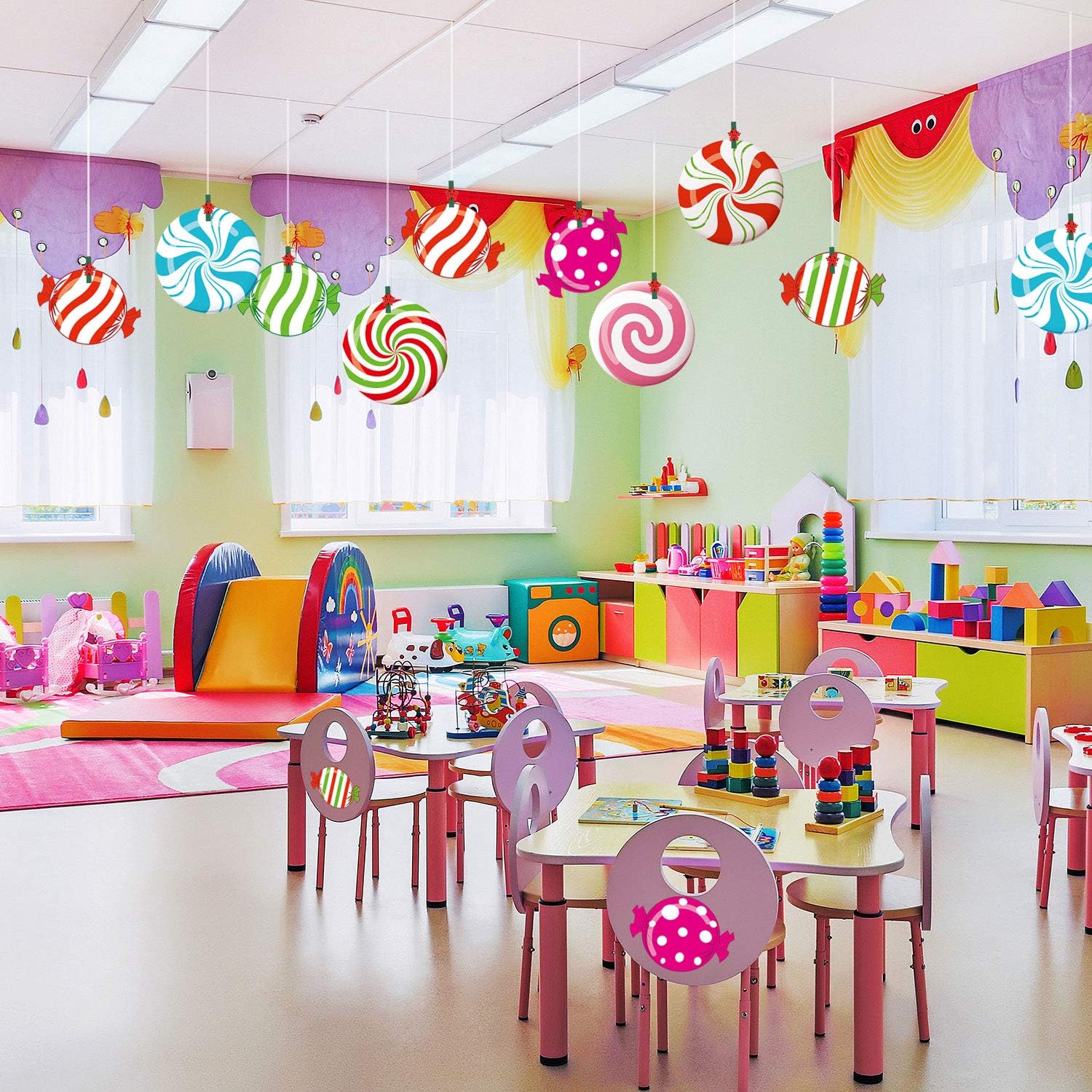 40 Pieces Candy Cutouts Bulletin Board Decorations Candyland Party Decorations Peppermint Lollipop Paper Cutouts for Birthday Classroom Window Door Wall Baby Shower Party Supplies