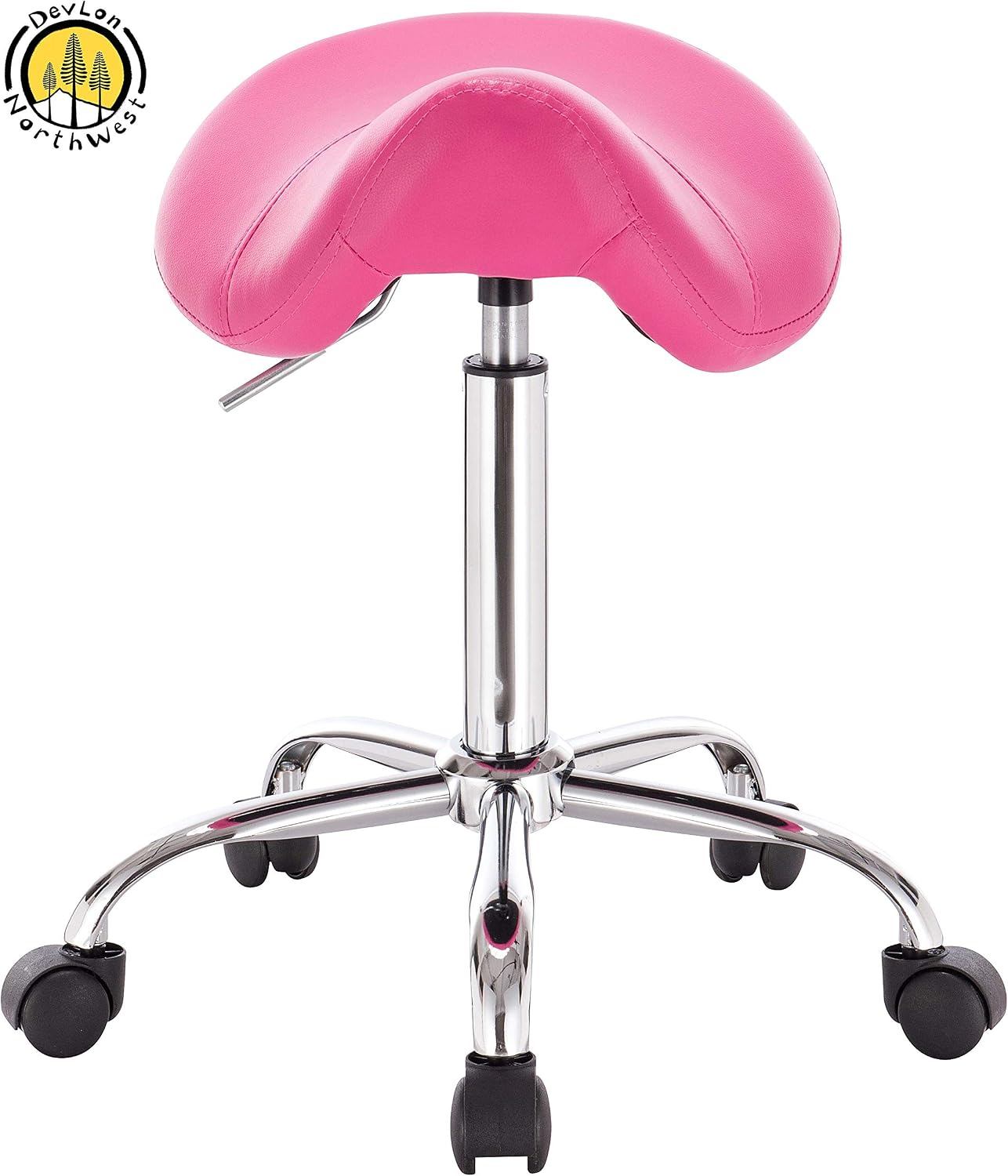 DevLon NorthWest Professional Saddle Stool Series Hydraulic Swivel Comfortable Ergonomic with Heavy Duty Metal Base for Clinic Dentist Spa Massage Salons Studio (Pink)