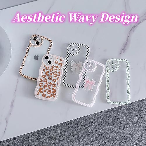 Miniatura 6 de Funda transparente compatible con iPhone 13 Pro Max con diseño de lazo para mujeres y niñas, marco estético de rayas, ondulado, suave, a prueba de