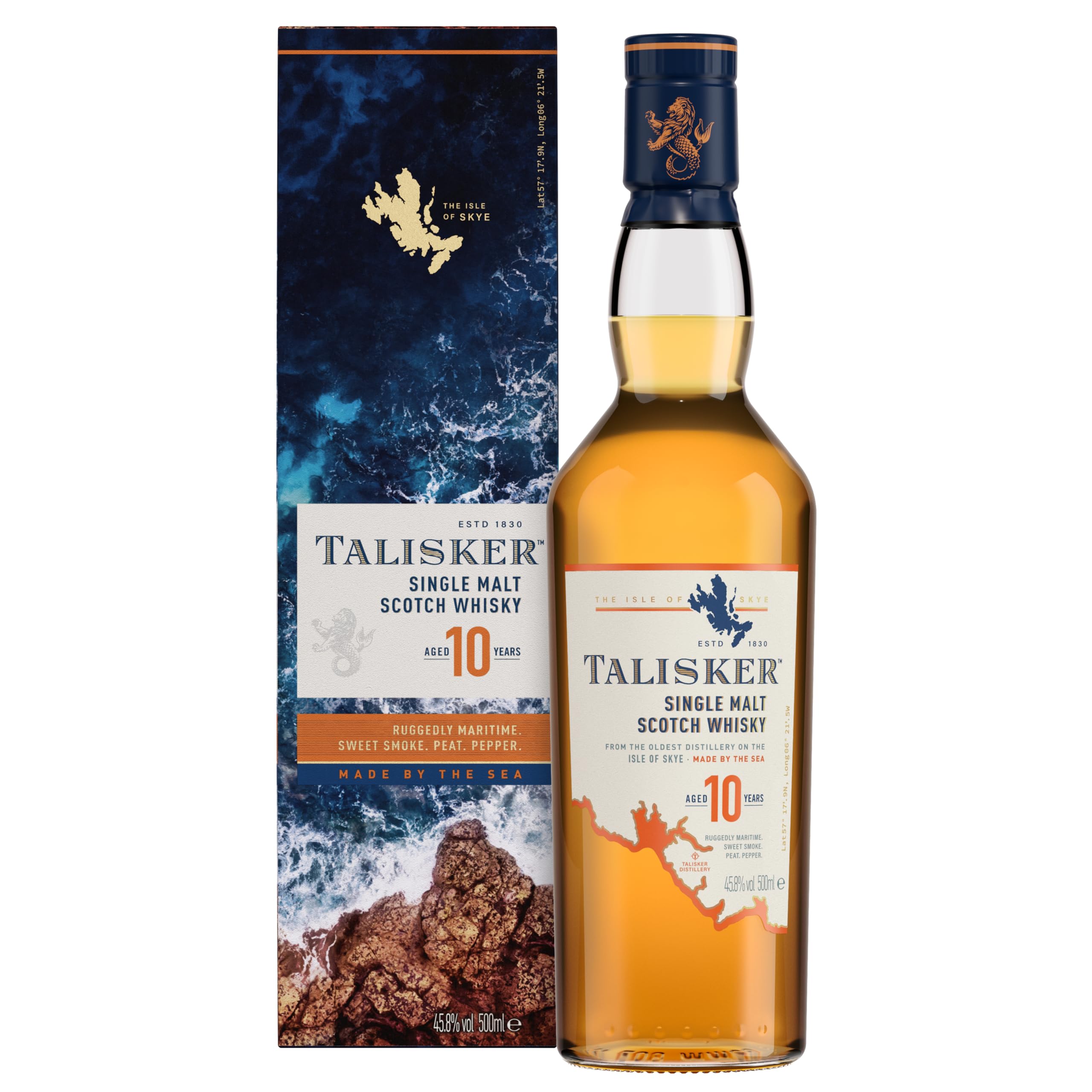 Talisker10 Year Old Single Malt Scotch Whisky | 45.8% vol | 70cl | Rich | Deep Character | Ruggedly Maritime
