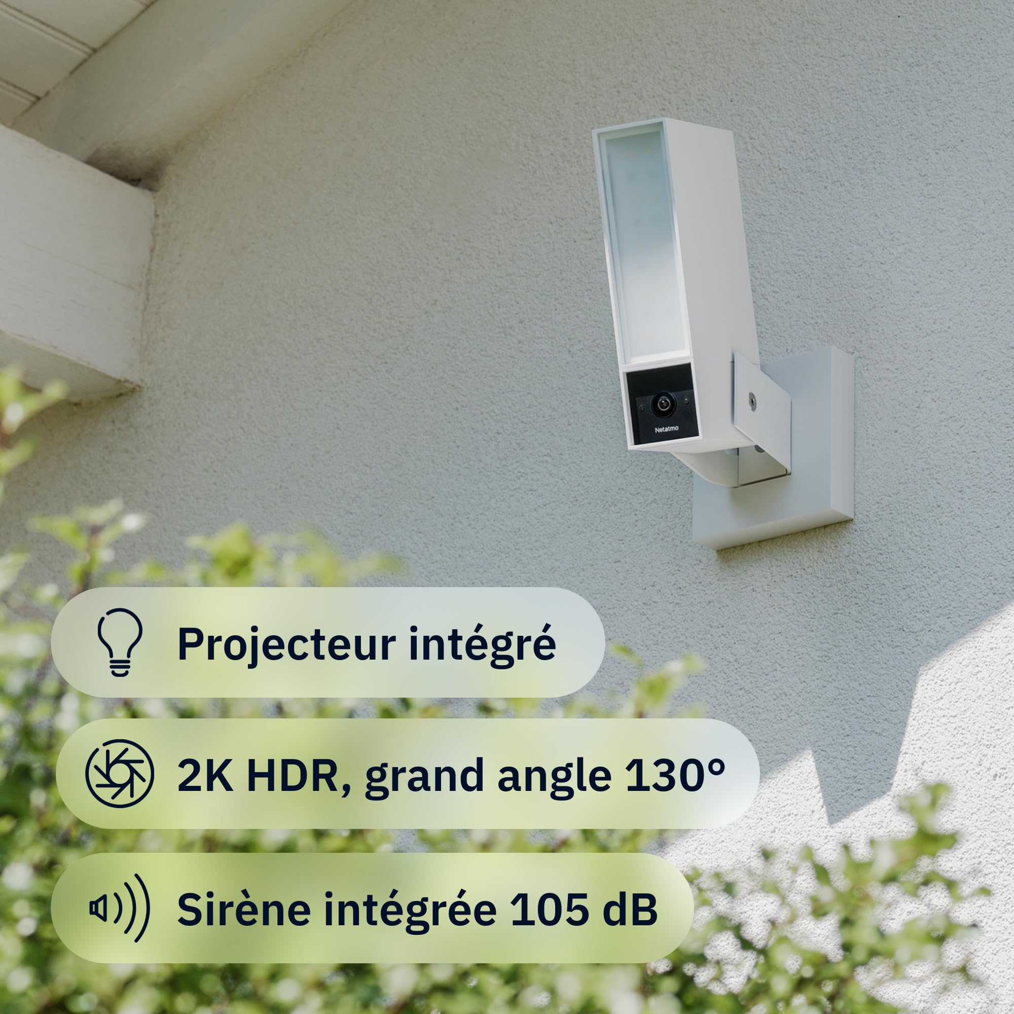 Monitorująca Kamera Zewnętrzna NETATMO, Wi-Fi 5 GHz, 2K HDR, wykrywanie osób pojazdów/zwierząt dzięki AI, reflektor LED 12 W, wbudowany alarm 105 dB, lokalne przechowywanie danych, bez abonamentu, Cza