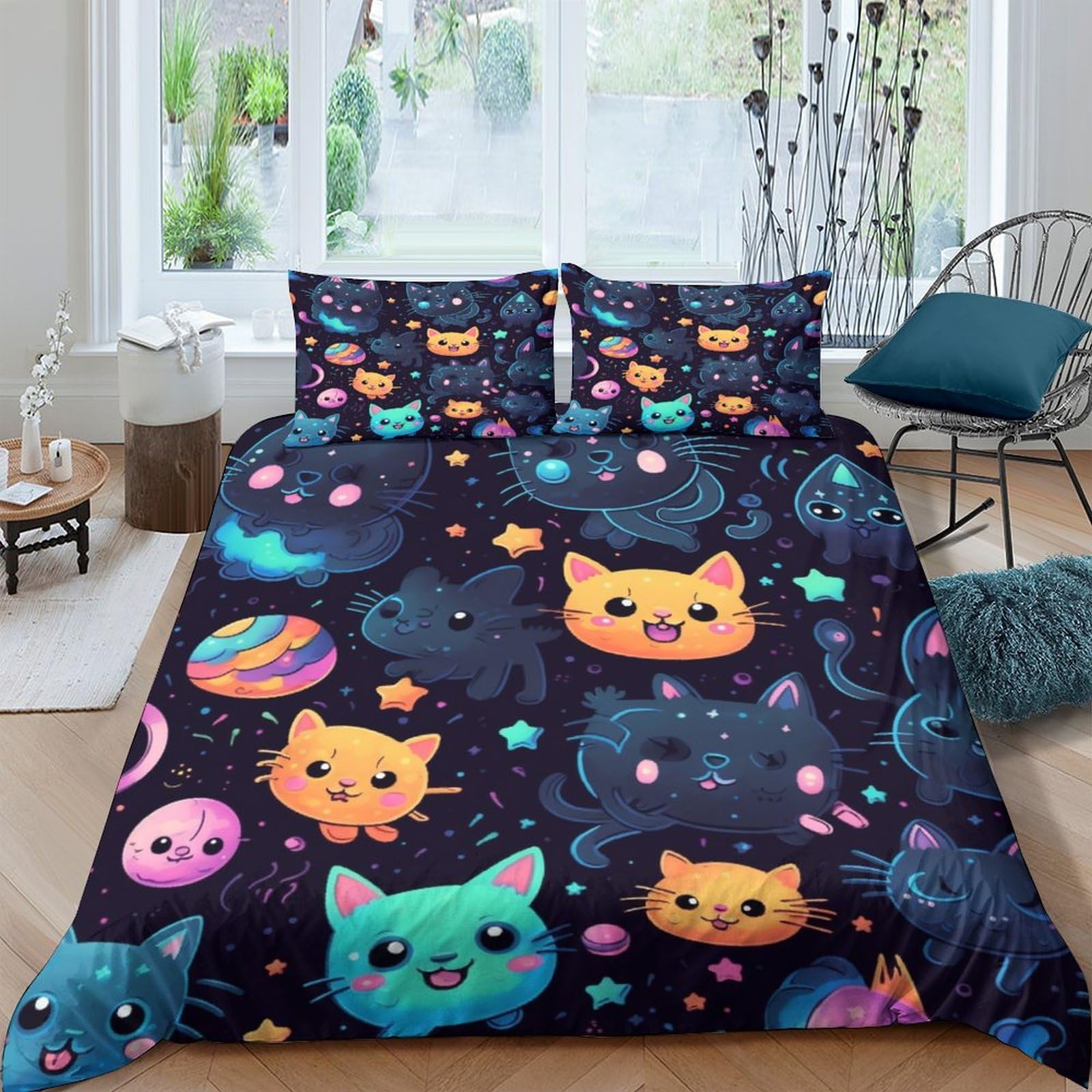 Housse de couette 220 x 240 chat 3D infroissable et facile à laver