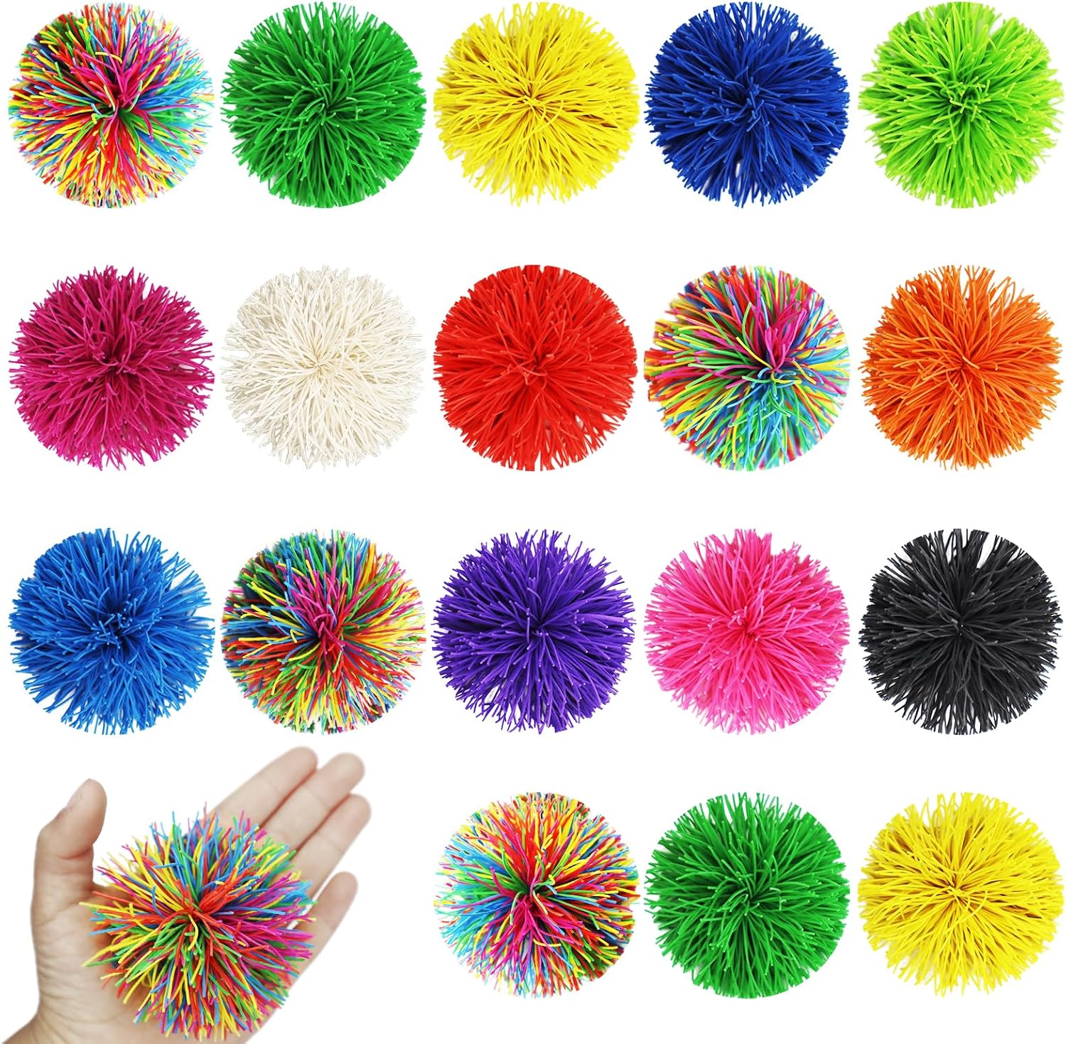 20 Pack Multicolor Sensory Fidget Stringy Balls - Soft Rubber Squishy Toys, Stretch Elastic Stress Balls, Rainbow Pom Bouncy Party Favors & Stocking Stuffers (Kids & Adults)