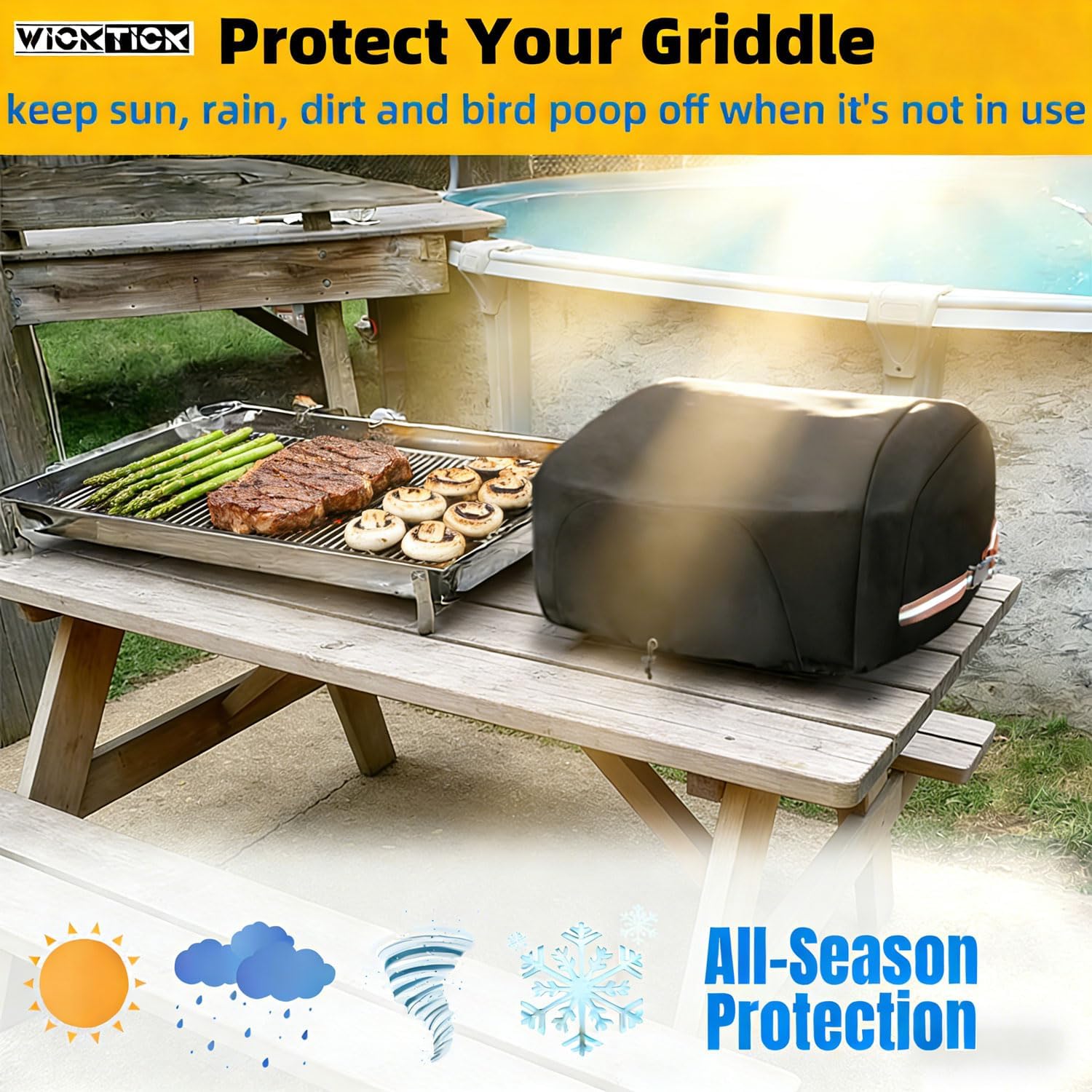 WICKTICK Griddle Cover for Blackstone 22 inch Tabletop Griddle with Hood, Full Coverage Propane Fuel Cylinder, Waterproof 600D Heavy Duty Grill Covers Outdoor BBQ Grilling Accessories