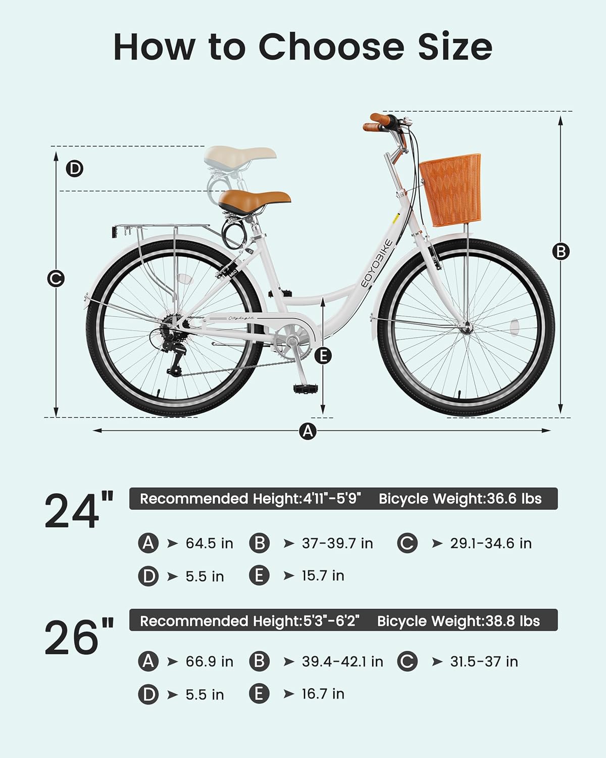 MOONCOOL Womens Bike 7 Speed, 24 26 inch Beach Cruiser Bikes for Women, Step Through Adult Bicycle with Front Basket for City Commuting